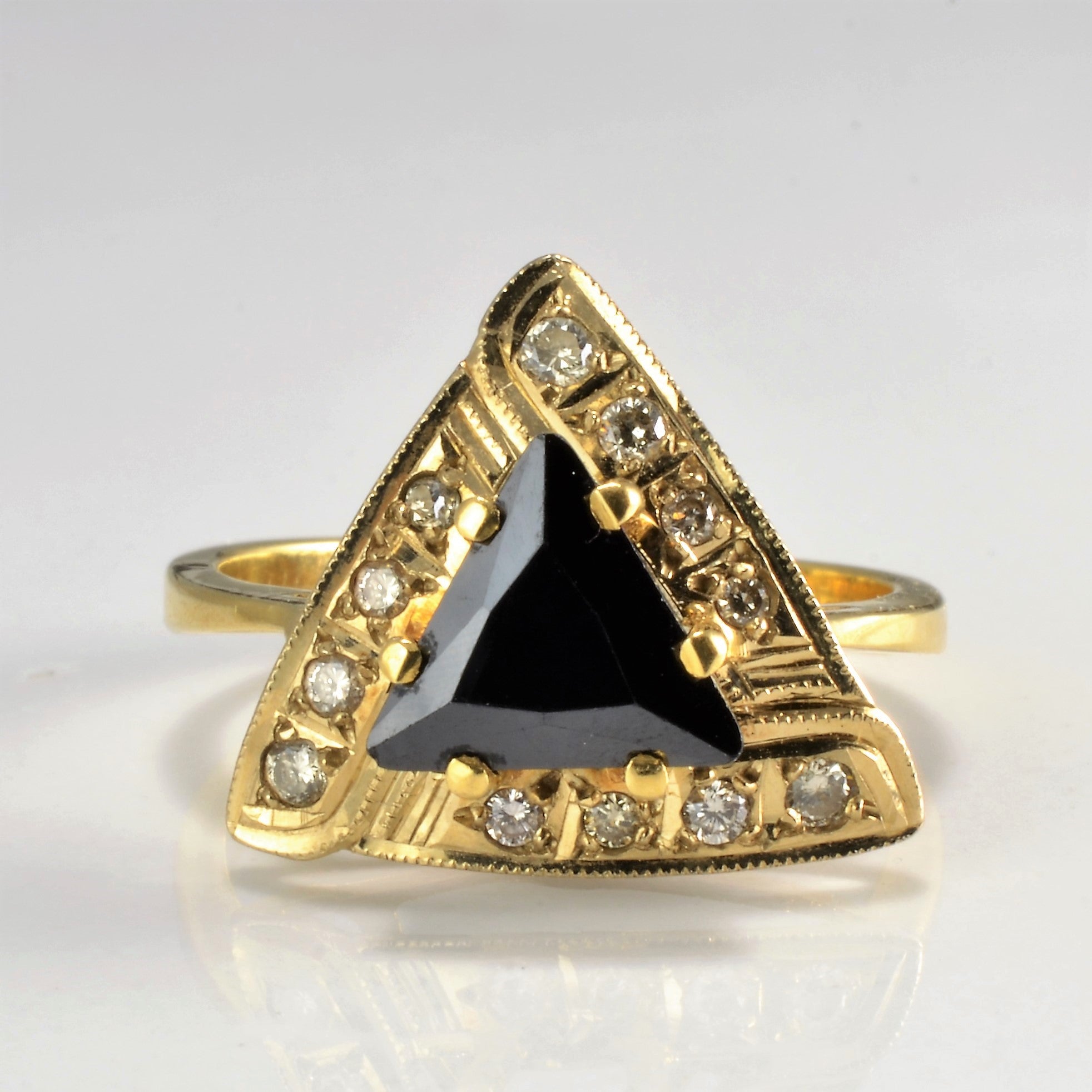 Triangular Onyx & Diamond Victorian Mourning Ring | 0.22 ctw, SZ 7.5 |