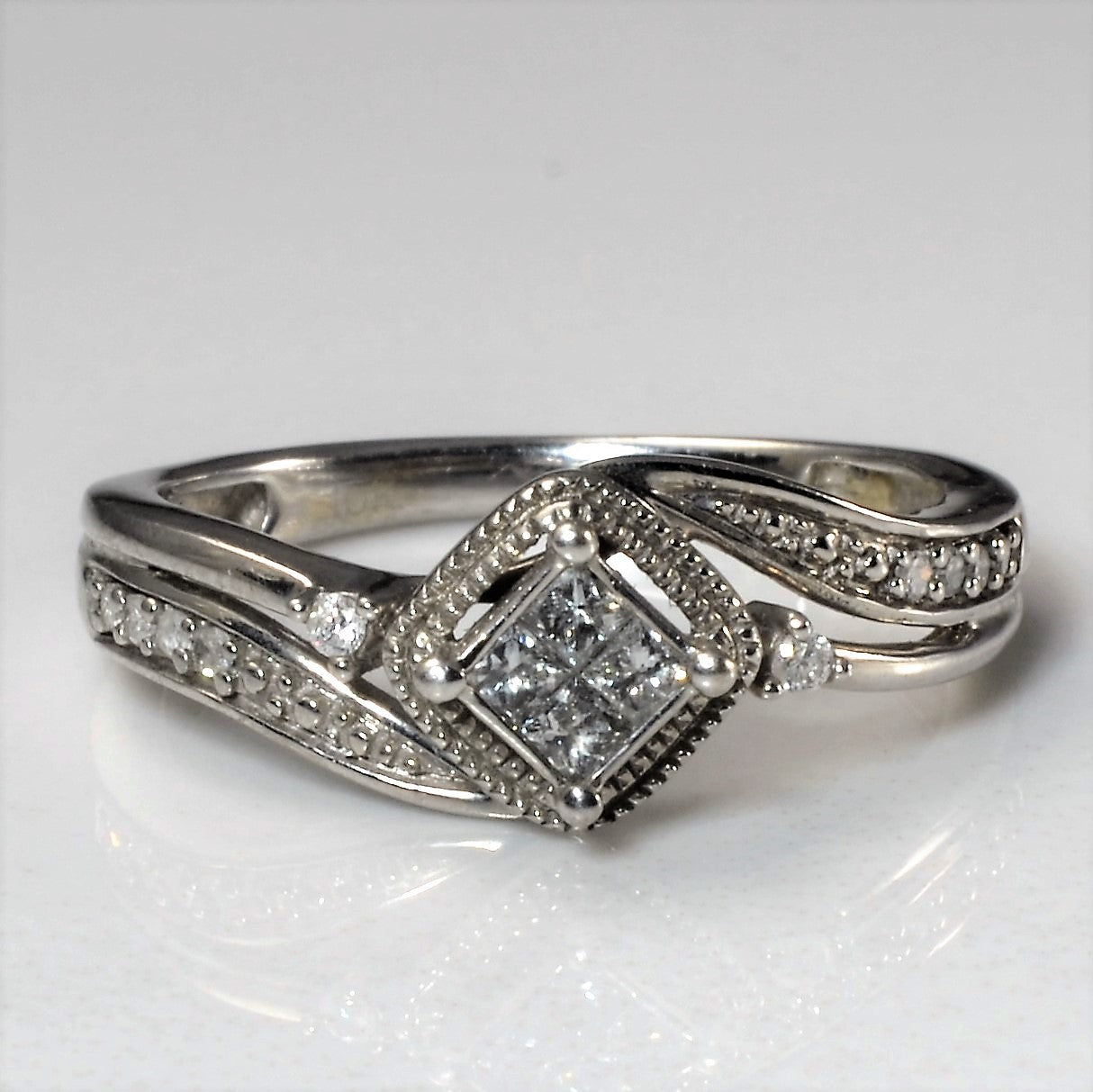 Milgrain Detailed Bypass Quad Cluster Ring | 0.17ctw | SZ 5.5 |