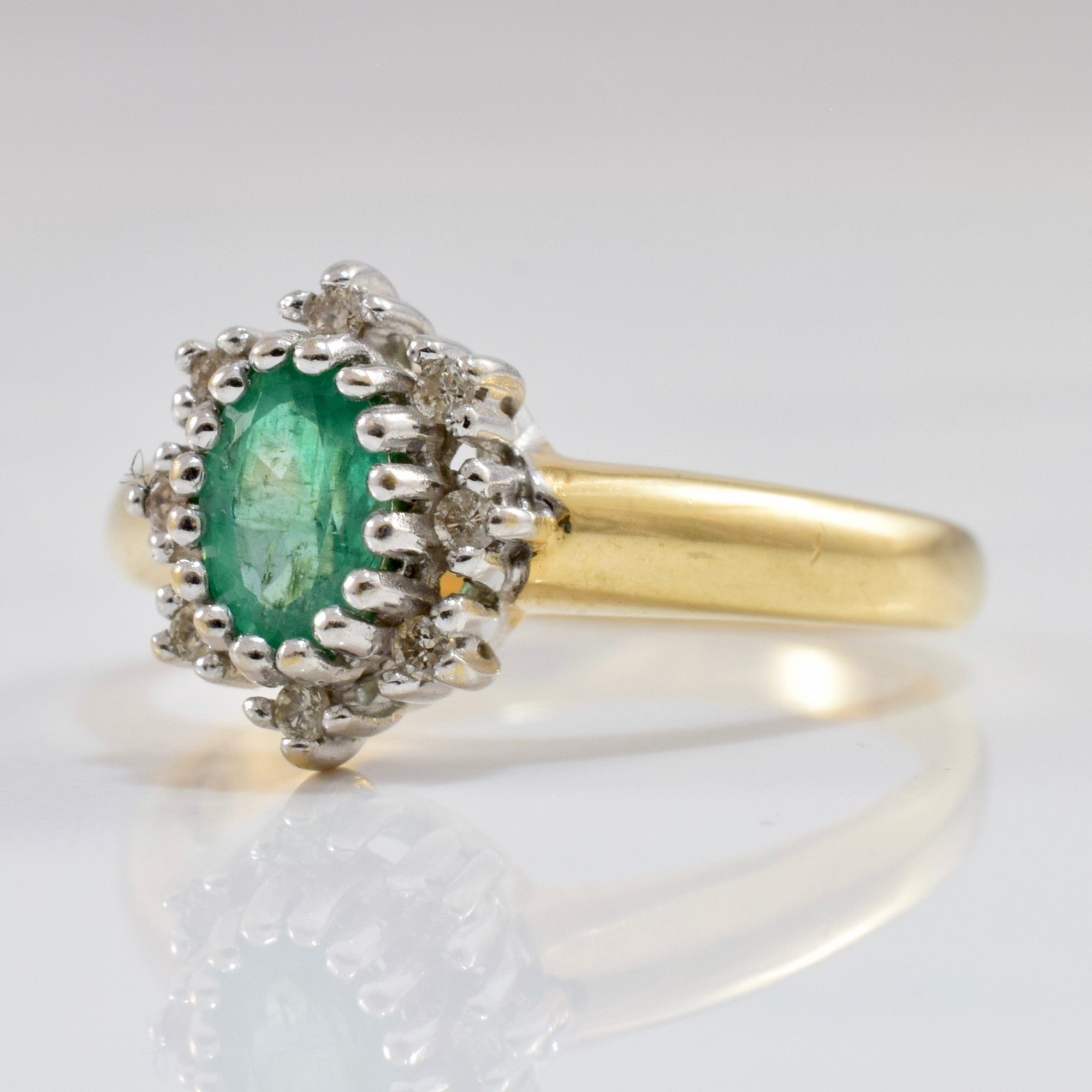 Snowflake Style Emerald and Diamond Ring | 0.05 ctw SZ 6.75 |
