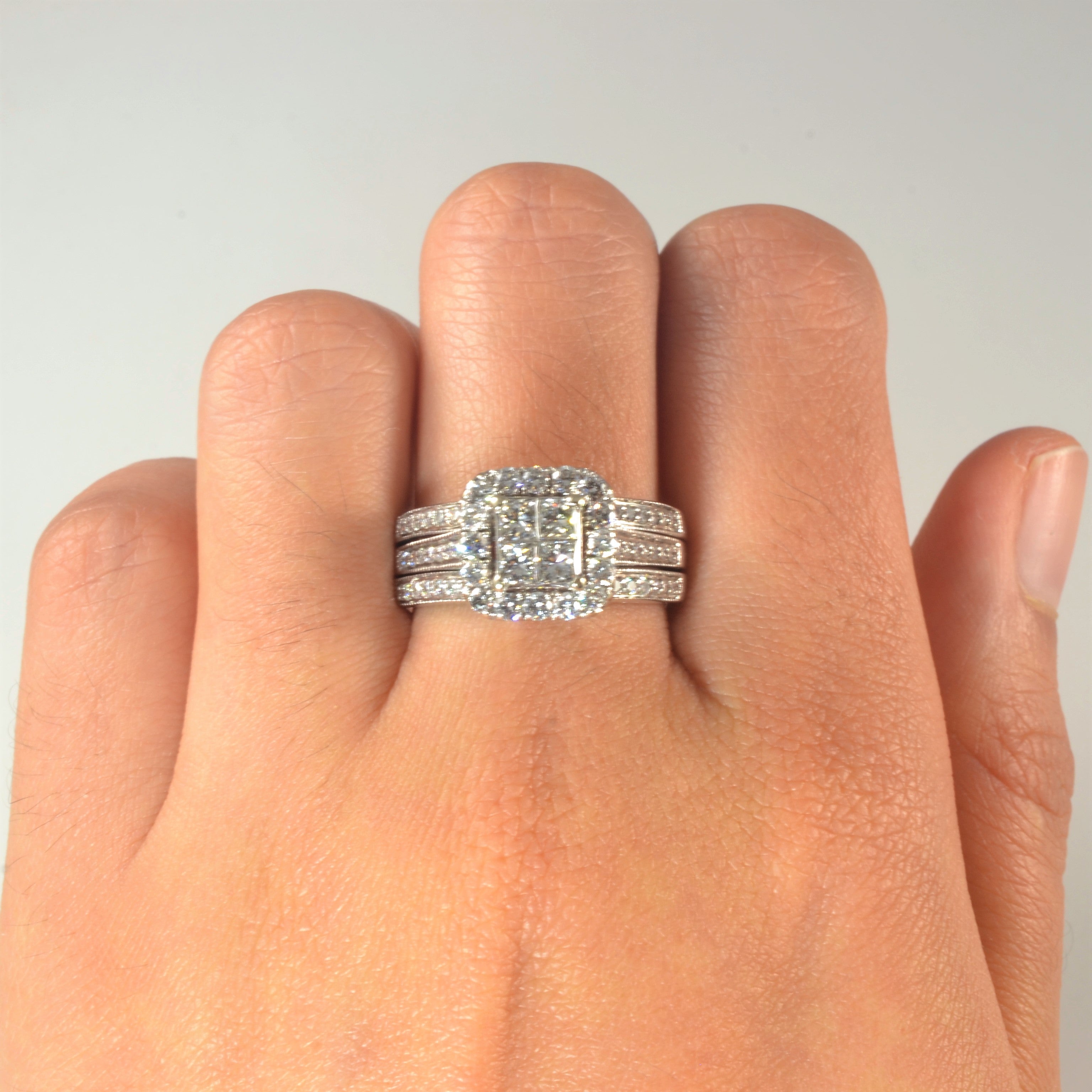 Soldered Quad Cluster Halo Diamond Engagement Ring | 1.90ctw | SZ 8.25 |