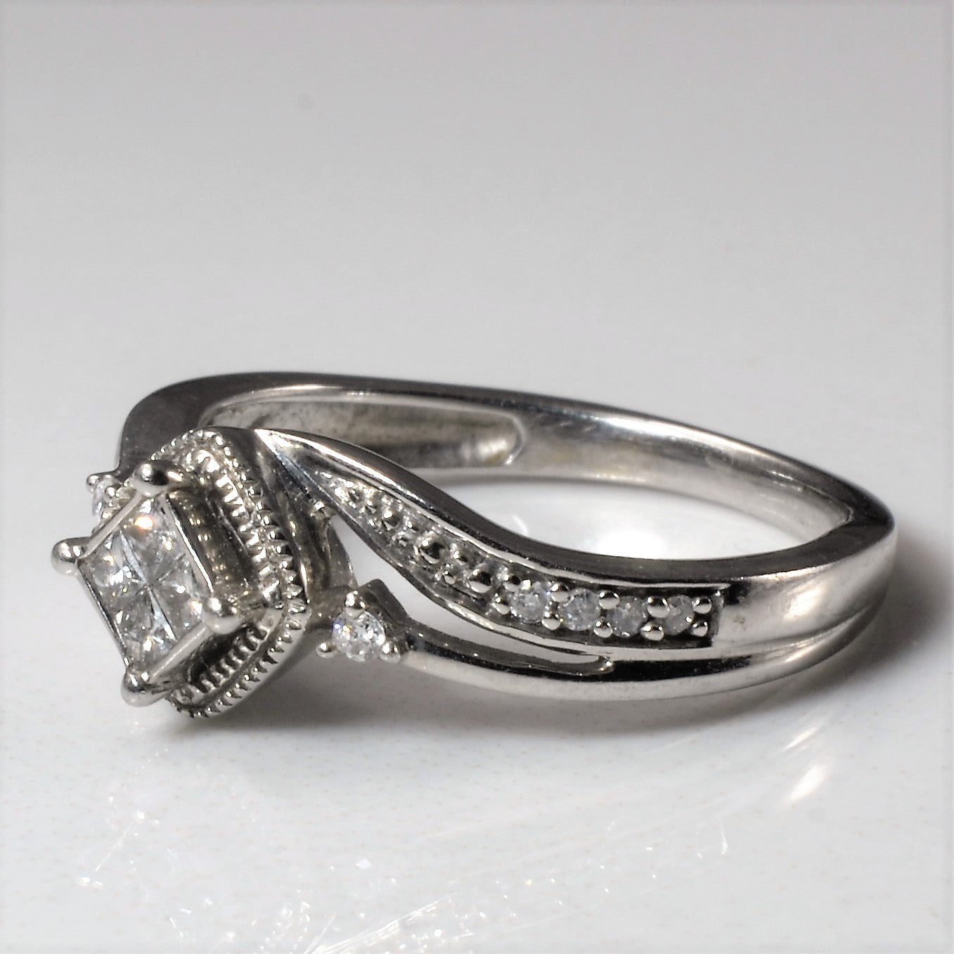 Milgrain Detailed Bypass Quad Cluster Ring | 0.17ctw | SZ 5.5 |