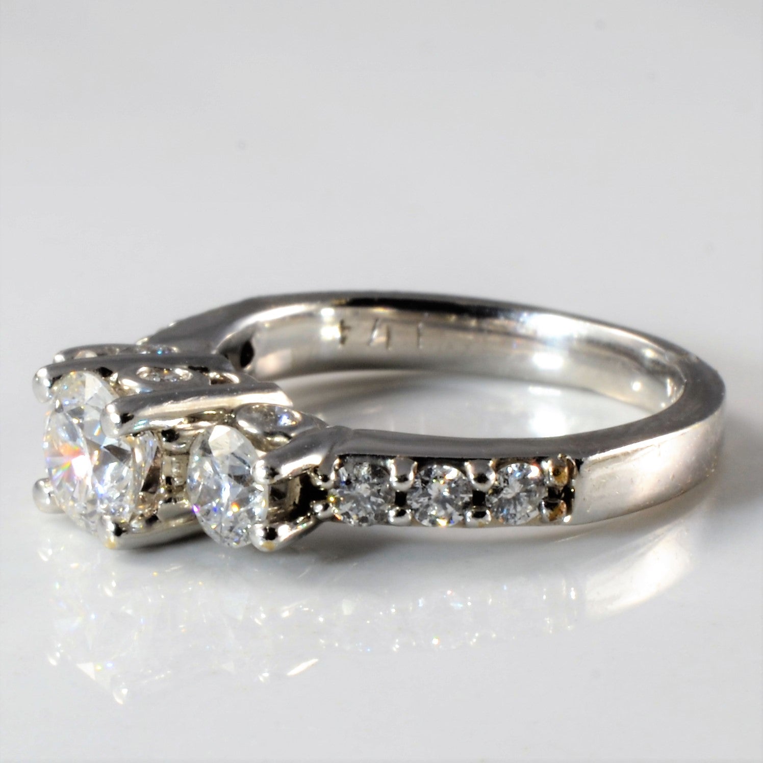 Diamond Detailed Three Stone Engagement Ring | 1.21ctw | SZ 4.5 |