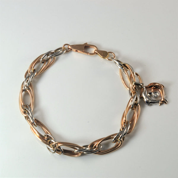 10k Two Tone Gold Heart Charm Bracelet | 0.02ct| 7.5