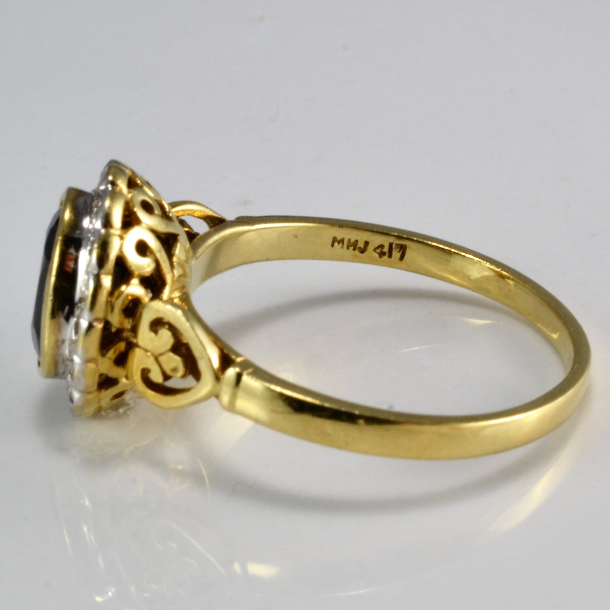 Bezel Set Sapphire & Diamond Halo Ring | 1.37 ct Sapphire, SZ 8.25 |