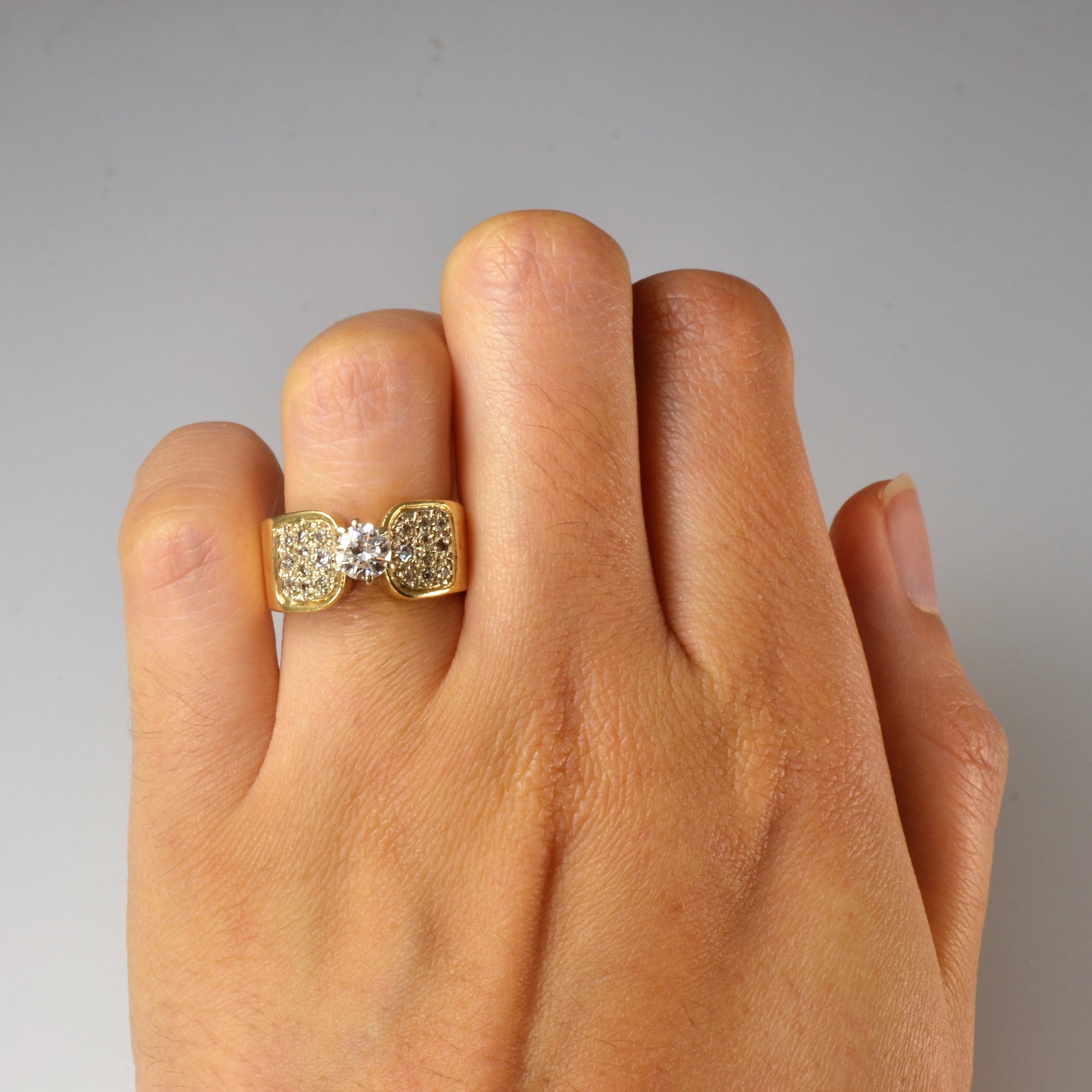 Wide Band Pave Detailed Engagement Ring | 0.61ctw | SZ 5.5 |