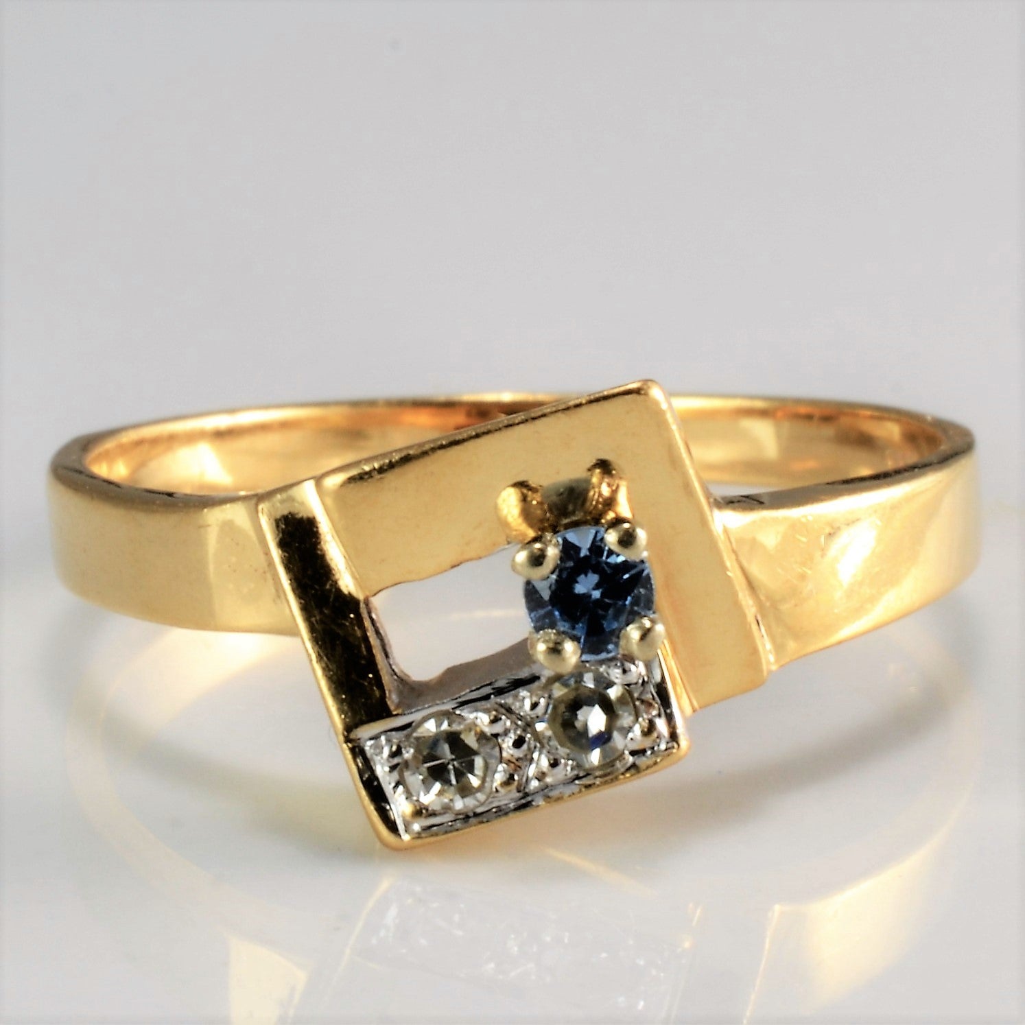 Unique Offset Diamond & Topaz Ring | 0.05 ctw. SZ 7.75 |