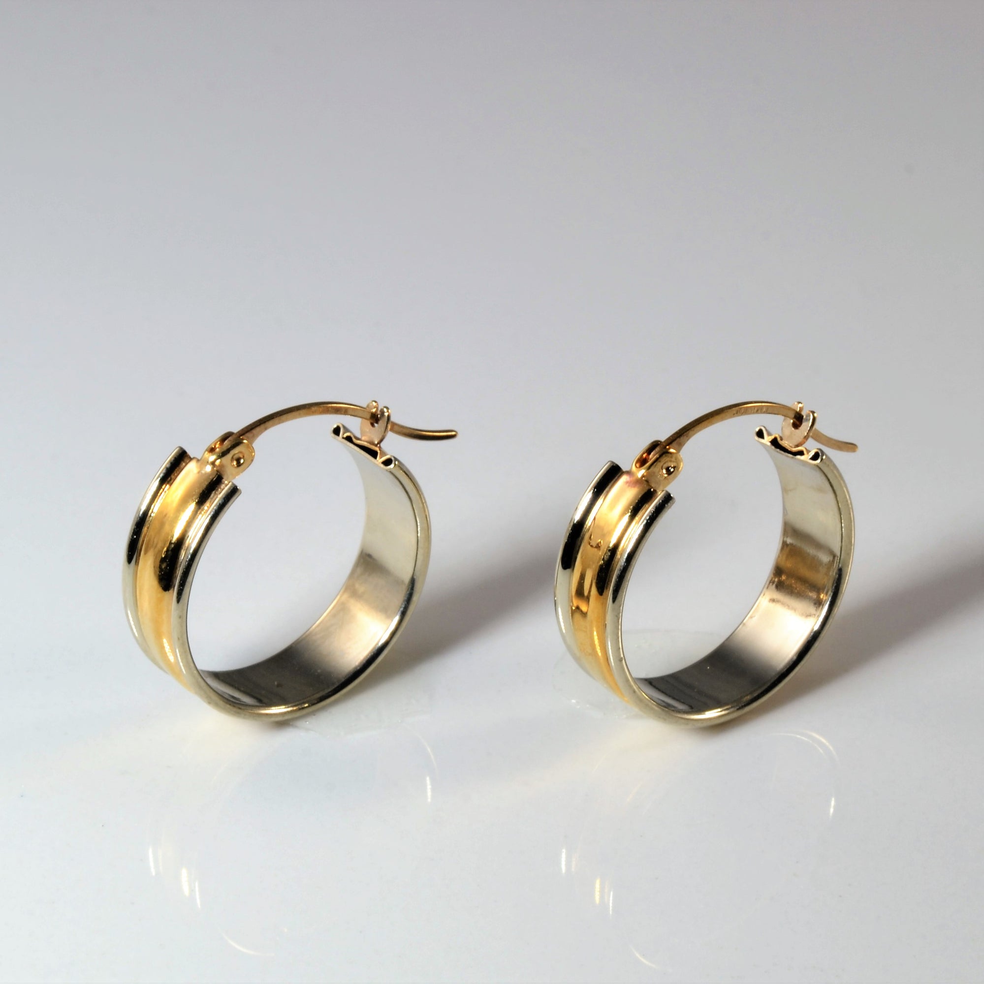 Two Tone Gold Huggie Earrings |