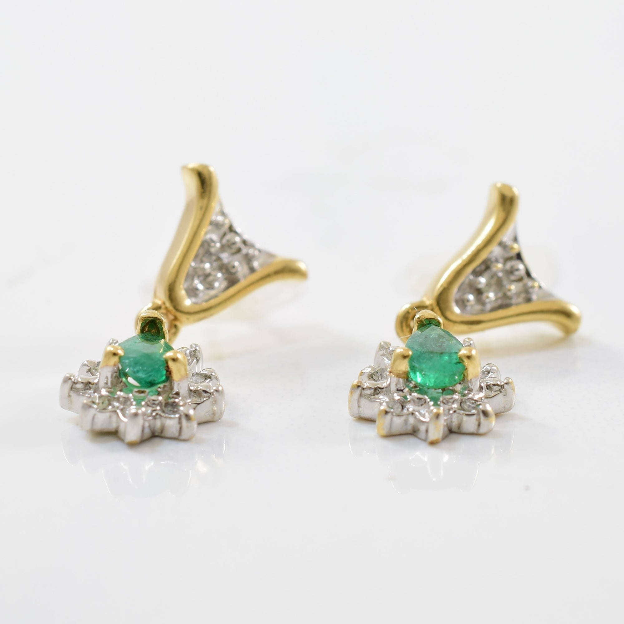 Diamond & Emerald Drop Stud Earrings | 0.06ctw, 0.30ctw |