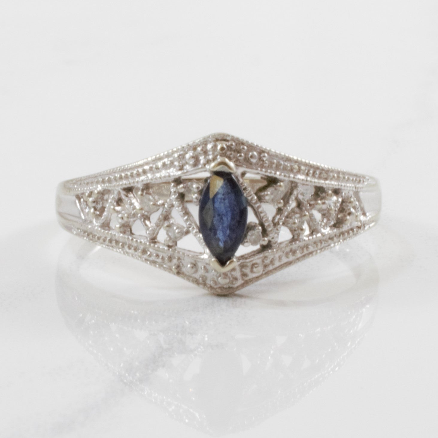 Filigree Chevron Sapphire & Diamond Ring | 0.02ctw, 0.25ct | SZ 9.75 |