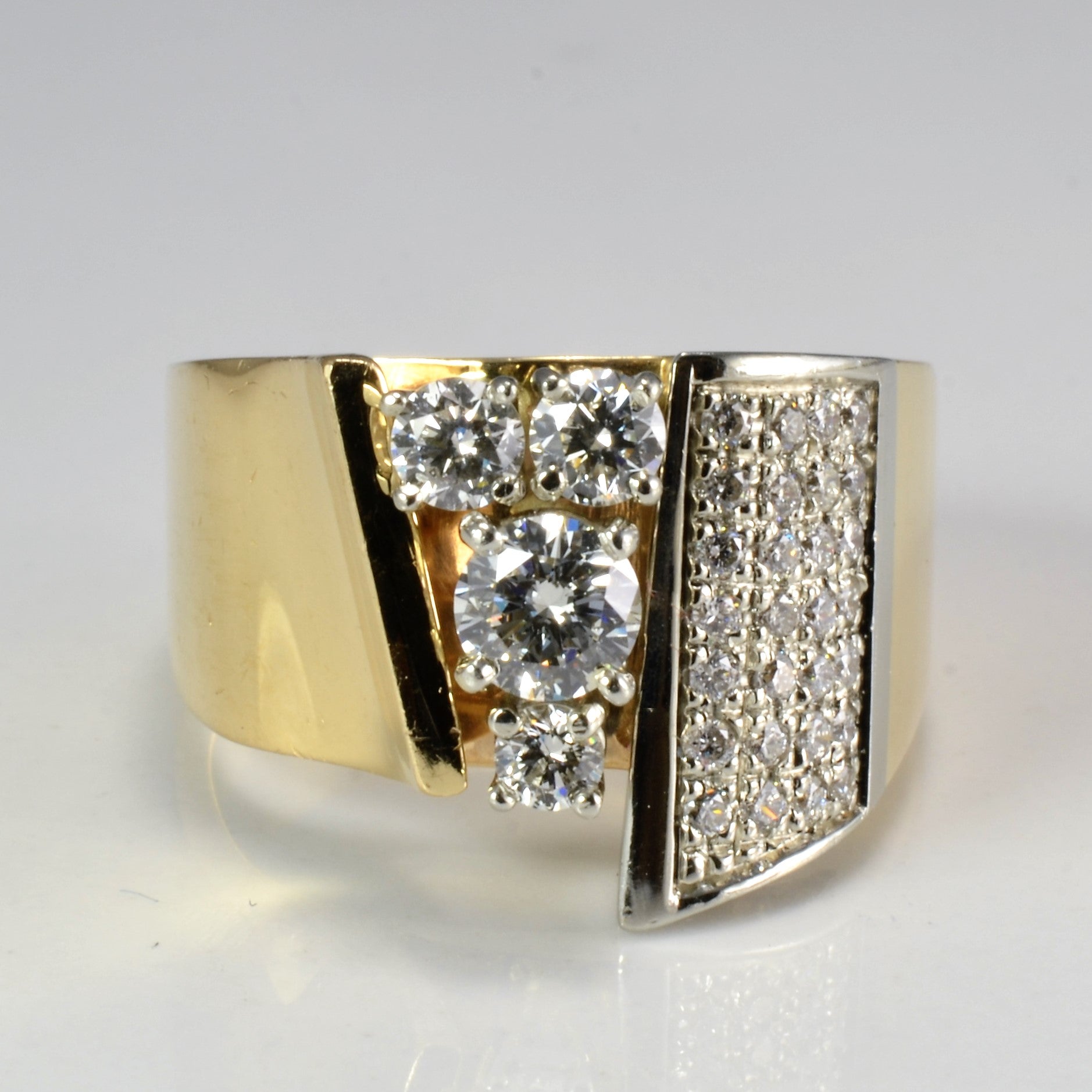 Offset Cluster Diamond Wide Ring | 0.85 ctw, SZ 6.75 |