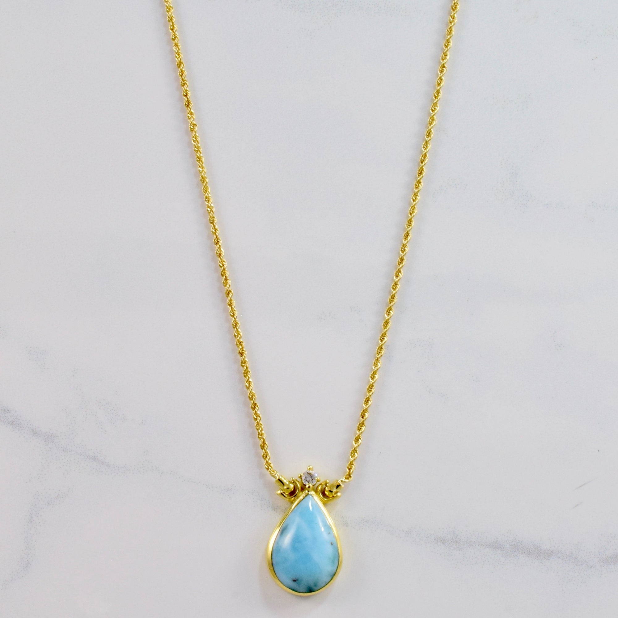 Larimar & Diamond Necklace | 0.07ctw, 4.70ct | 18