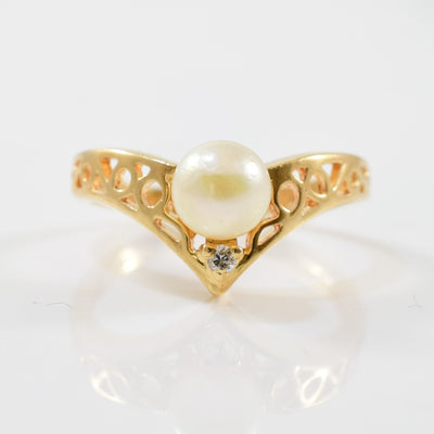 Diamond & Pearl Chevron Ring | 0.02ct, 1.50ct | SZ 6 |