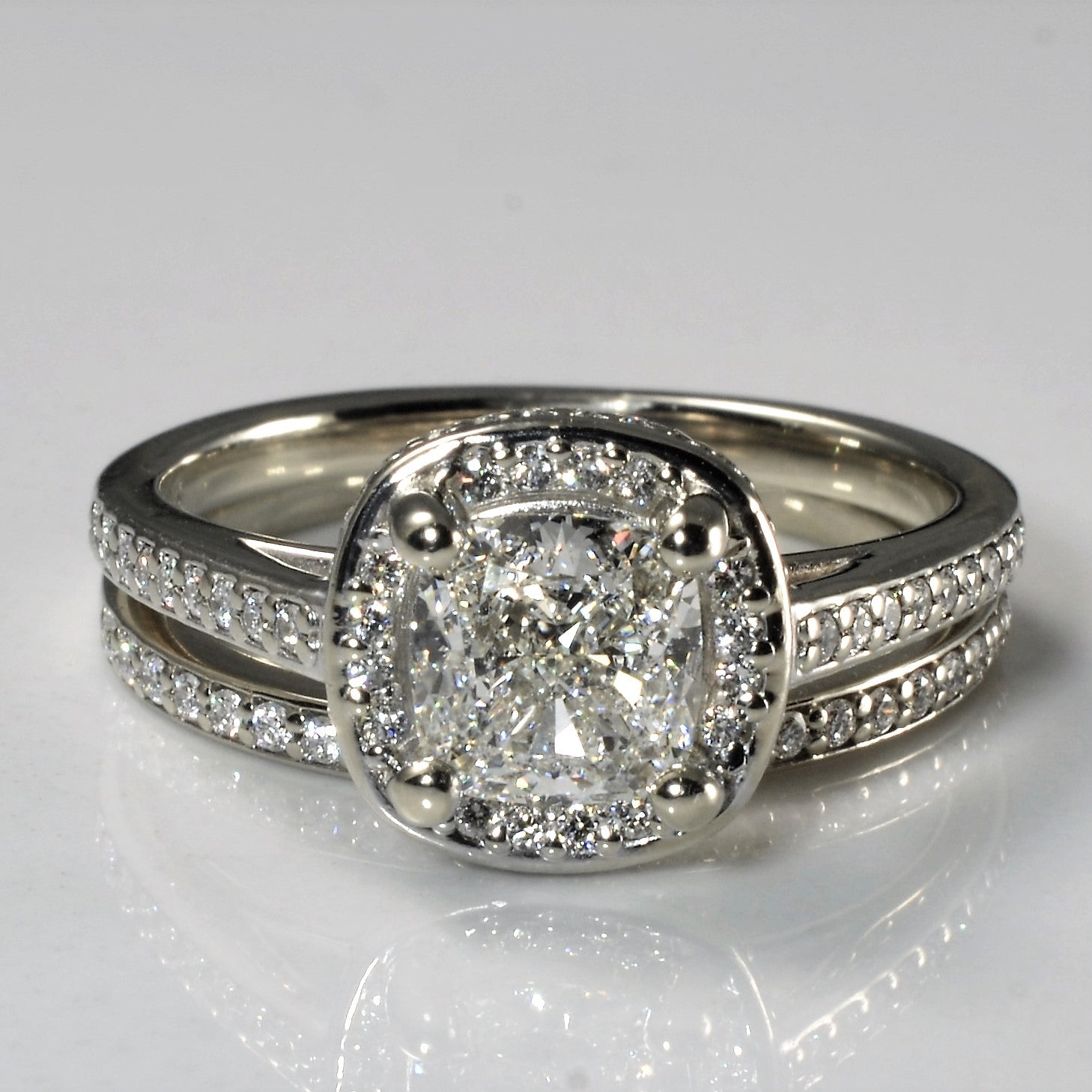 Cushion Cut Halo Diamond Wedding Set | 2.05ctw | SZ 8 |
