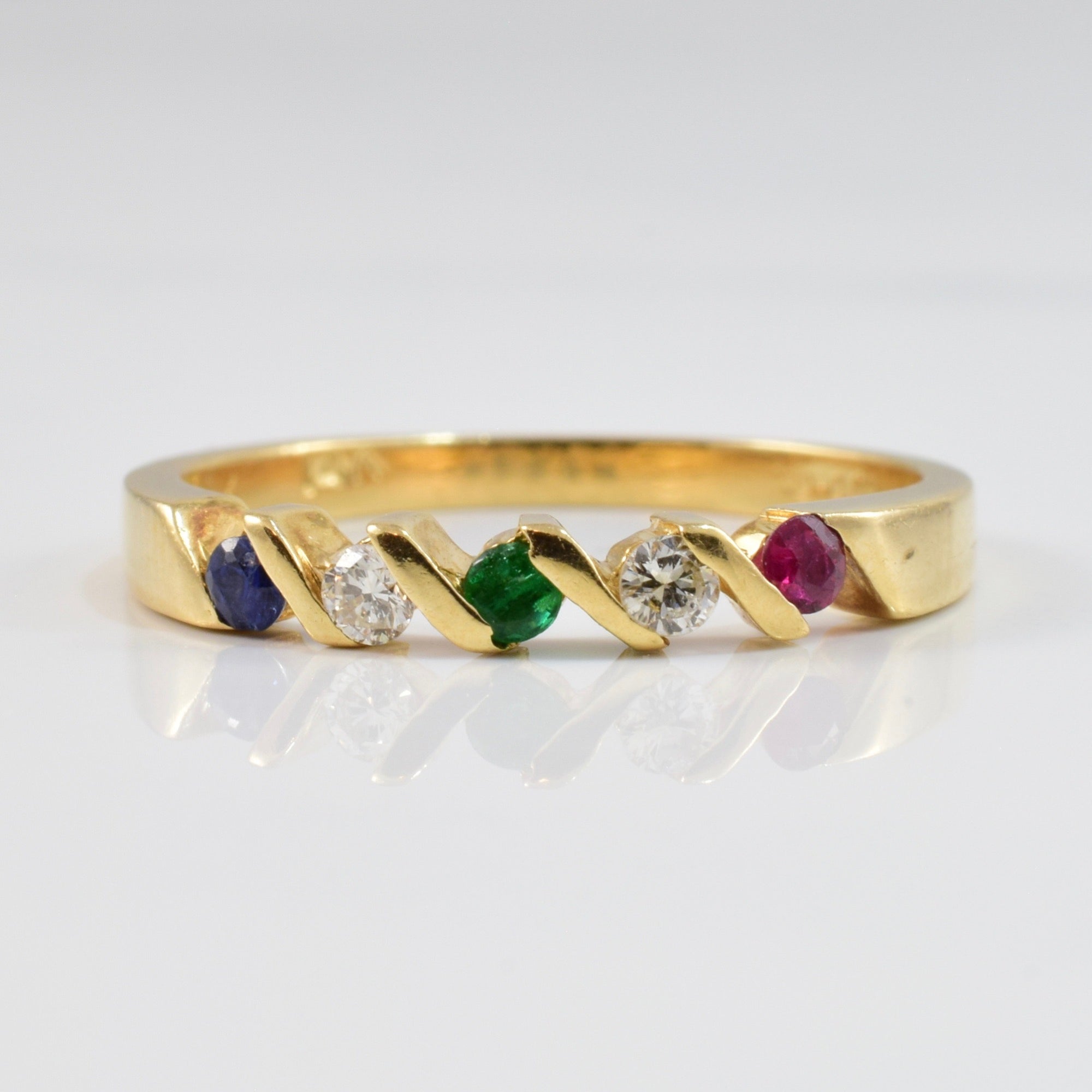 Bar Set Diamond and Coloured Stone Ring | 0.08 ctw SZ 6.5 |