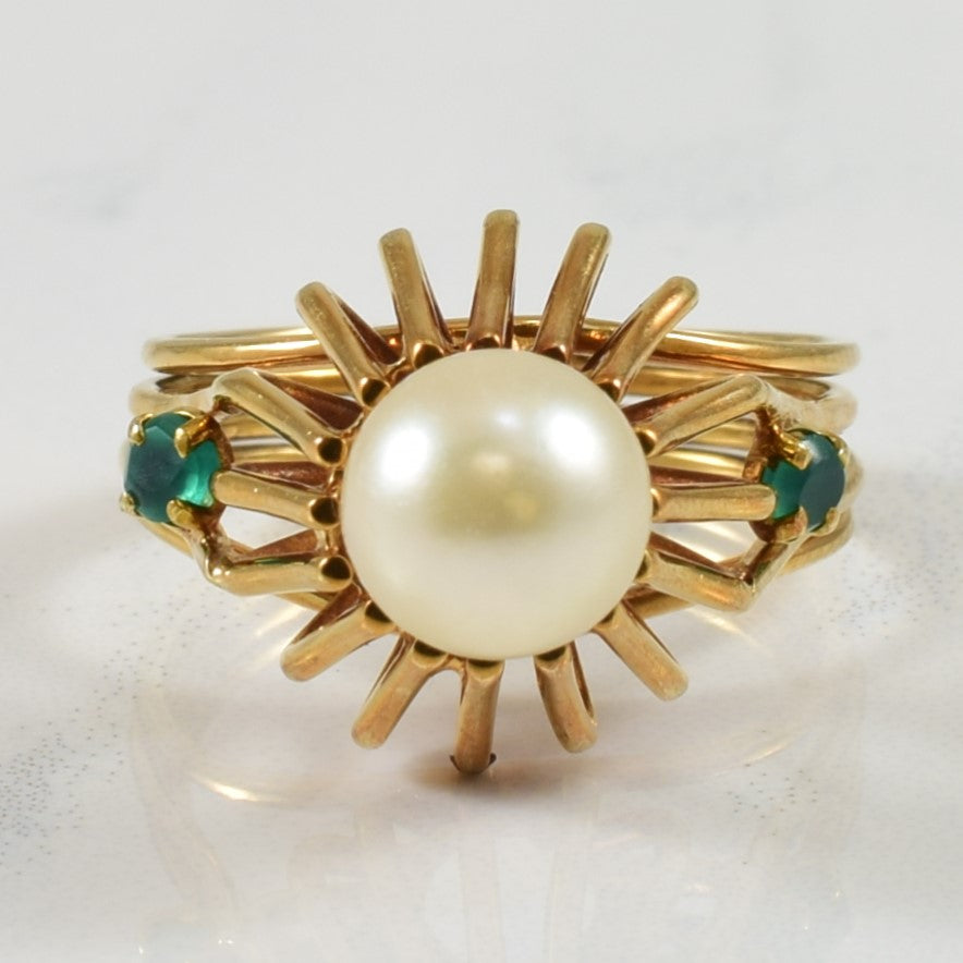 High Set Pearl & Green Onyx Ring | 2.12ct, 0.10ctw | SZ 3.75 |