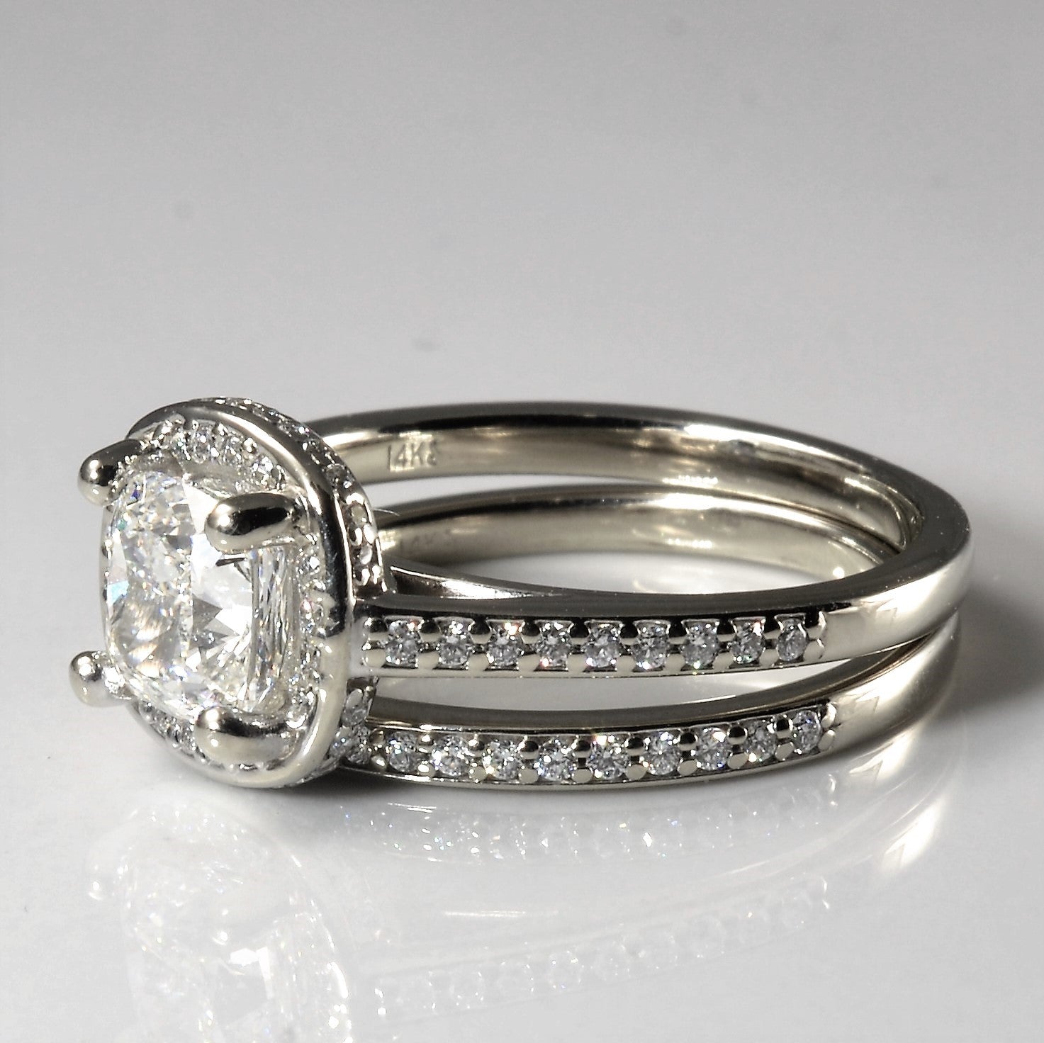 Cushion Cut Halo Diamond Wedding Set | 2.05ctw | SZ 8 |