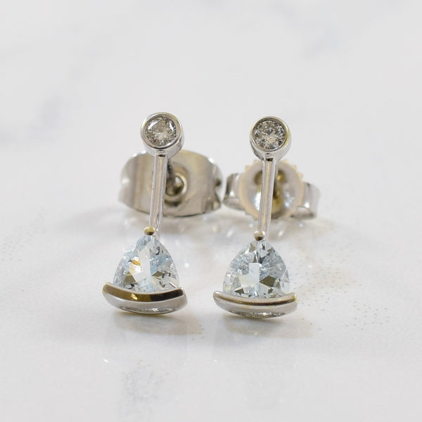 Aquamarine & Diamond Drop Stud Earrings | 0.06ctw, 0.32ctw |