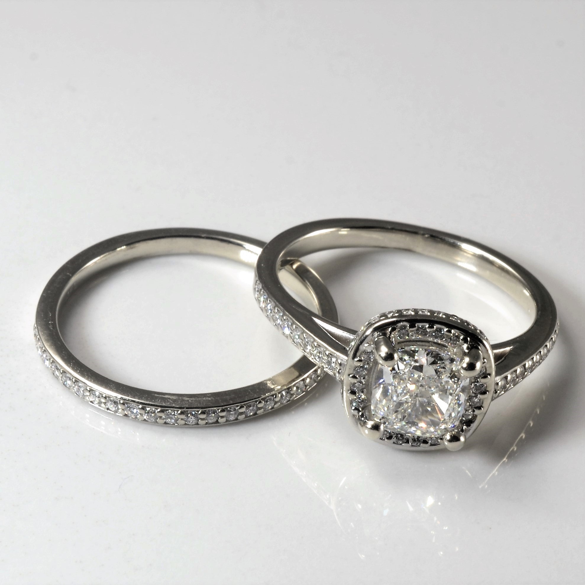 Cushion Cut Halo Diamond Wedding Set | 2.05ctw | SZ 8 |
