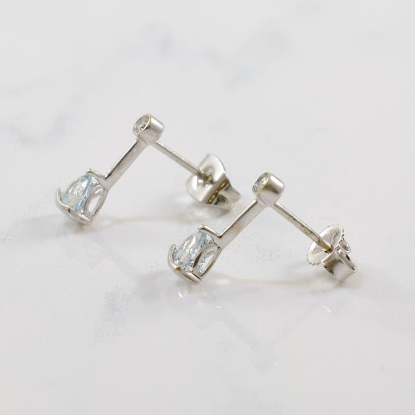 Aquamarine & Diamond Drop Stud Earrings | 0.06ctw, 0.32ctw |