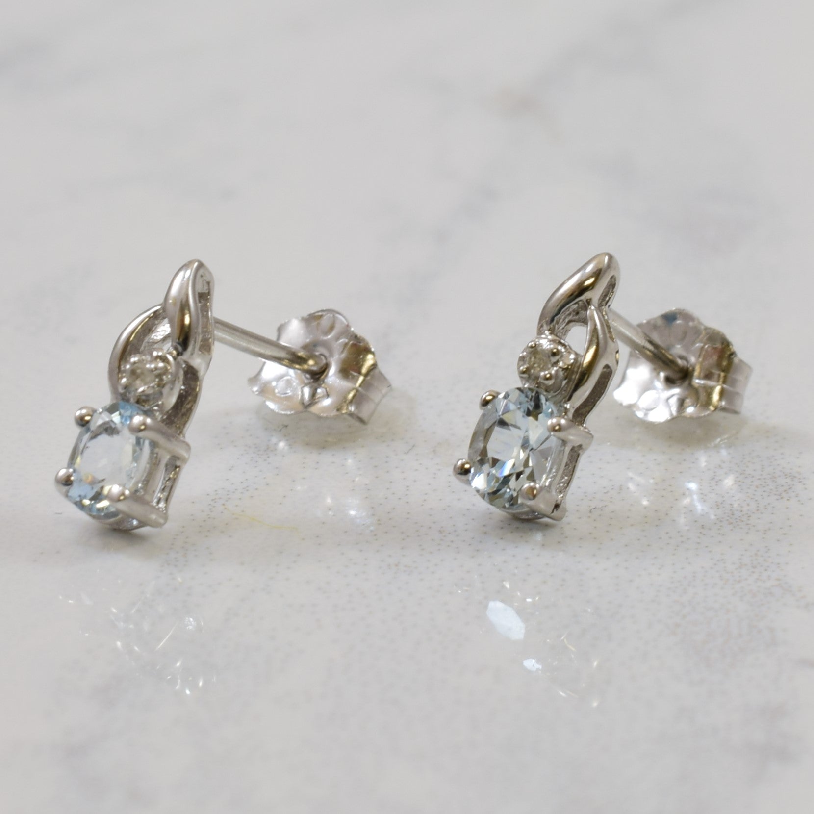 Aquamarine & Diamond Stud Earrings | 0.25ctw, 0.01ctw |