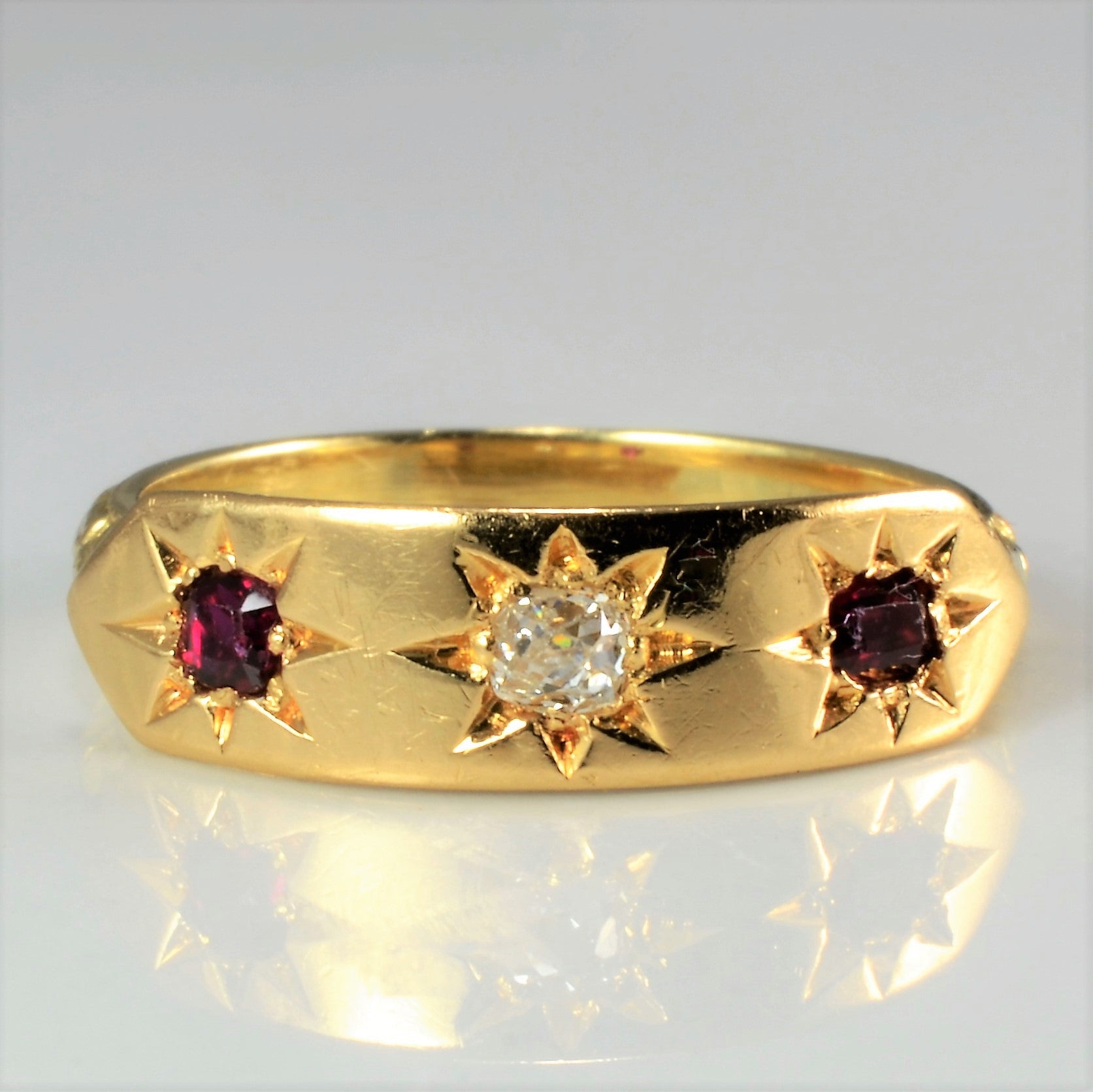 Custom made Gypsy Set Diamond & Ruby Ring | 0.10 ct, SZ 6 |