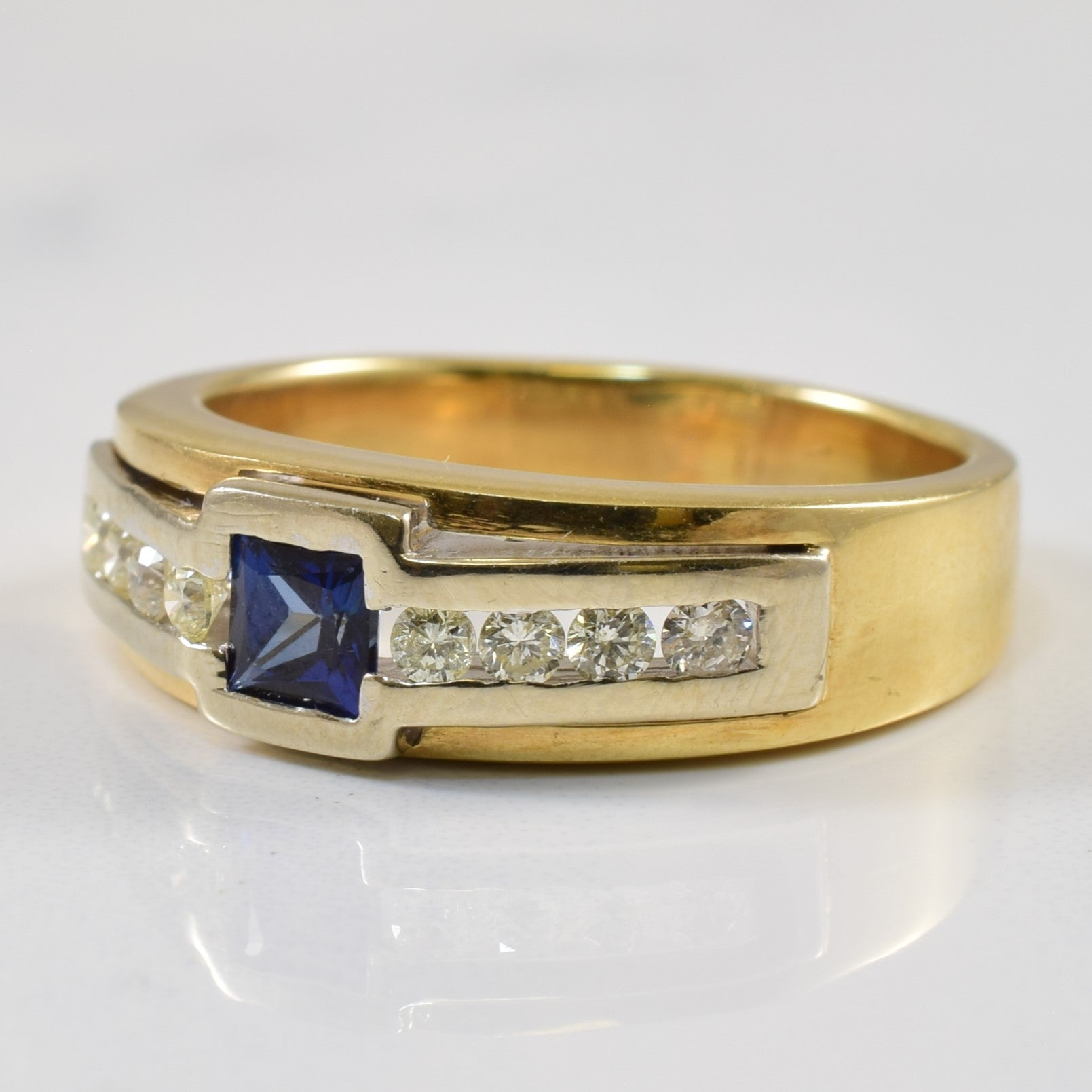 Semi Bezel Synthetic Sapphire & Diamond Ring | 0.43ct, 0.24ctw | SZ 8.75 |