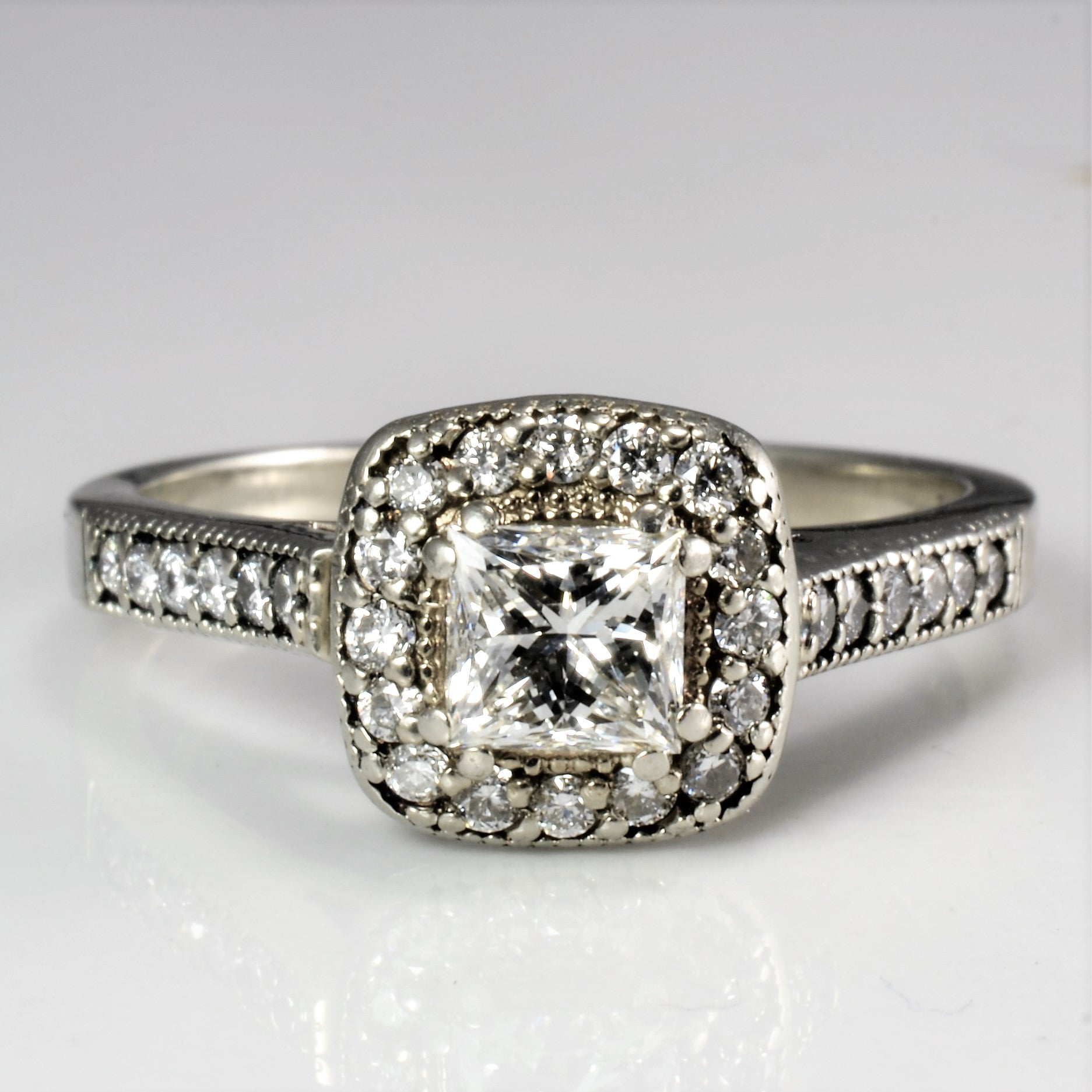 Milgrain Detailed Halo Diamond Engagement Ring | 0.77 ctw, SZ 7 |