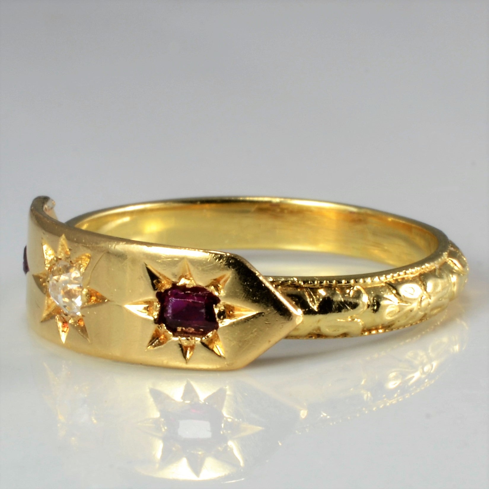Custom made Gypsy Set Diamond & Ruby Ring | 0.10 ct, SZ 6 |