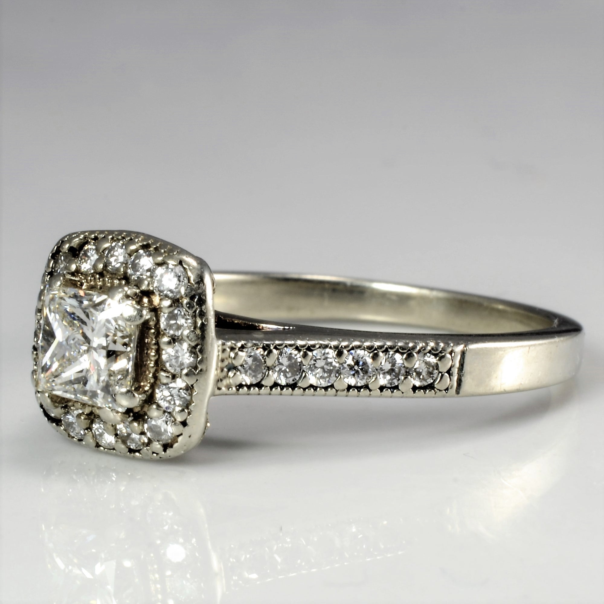 Milgrain Detailed Halo Diamond Engagement Ring | 0.77 ctw, SZ 7 |