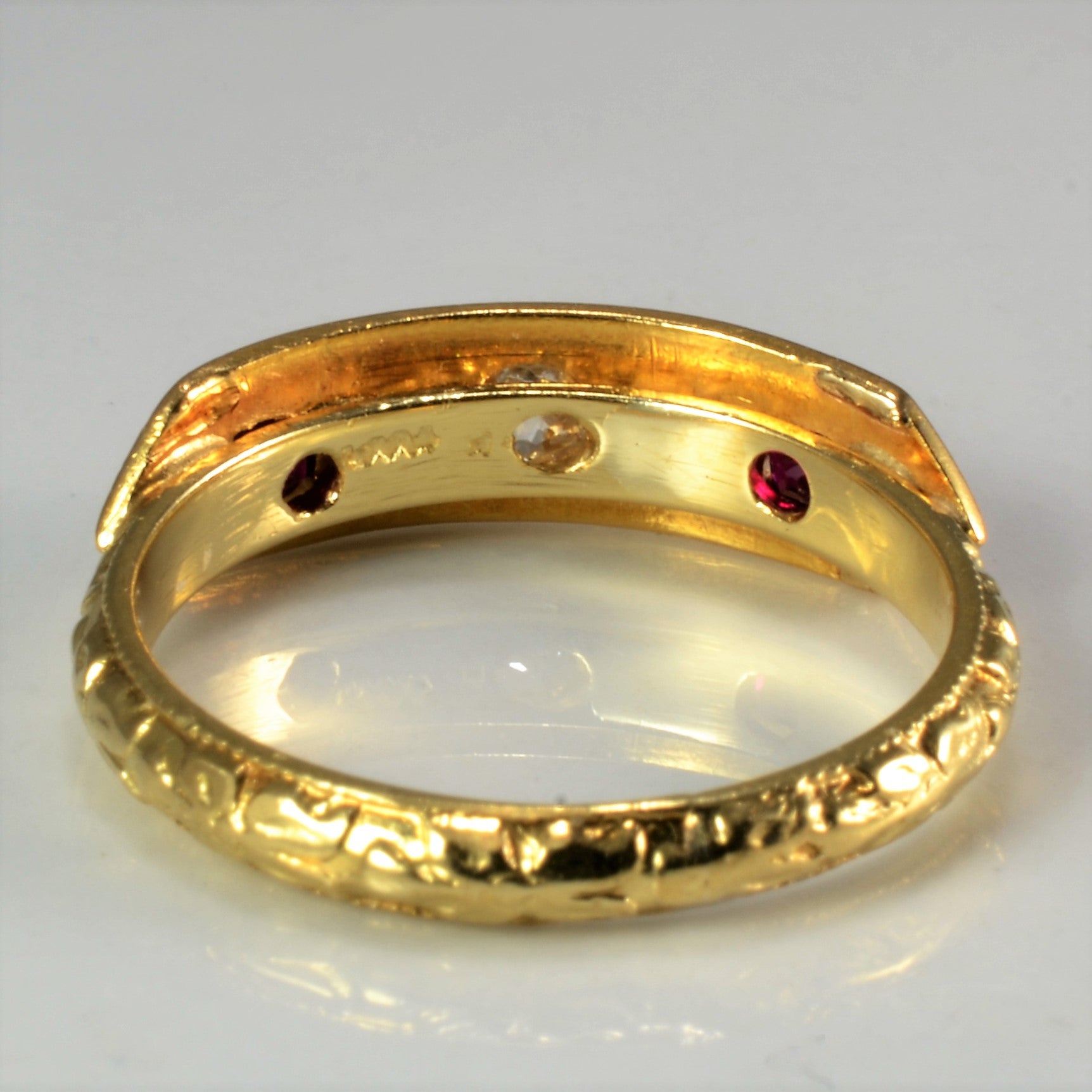 Custom made Gypsy Set Diamond & Ruby Ring | 0.10 ct, SZ 6 |