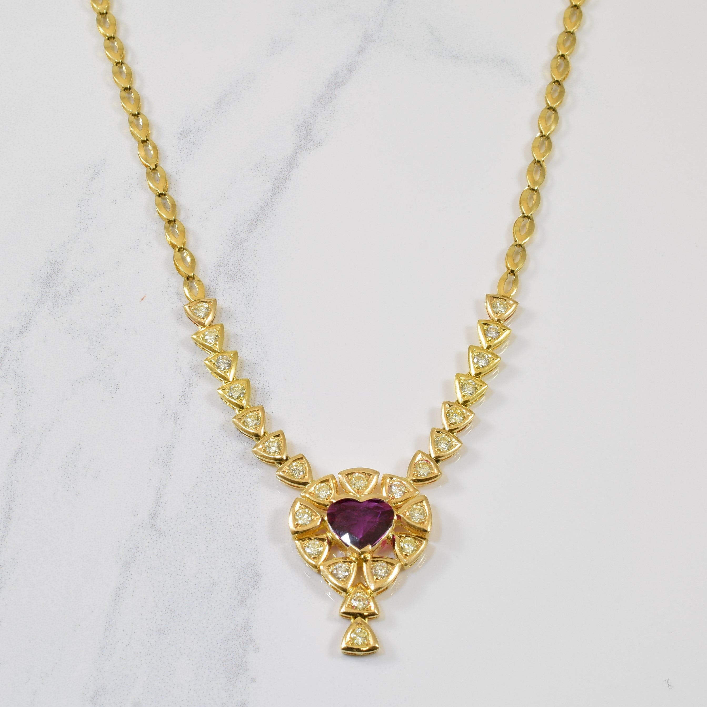 Ornate Ruby Heart & Diamond Necklace | 1.08ct, 1.12ctw | 19.5 |