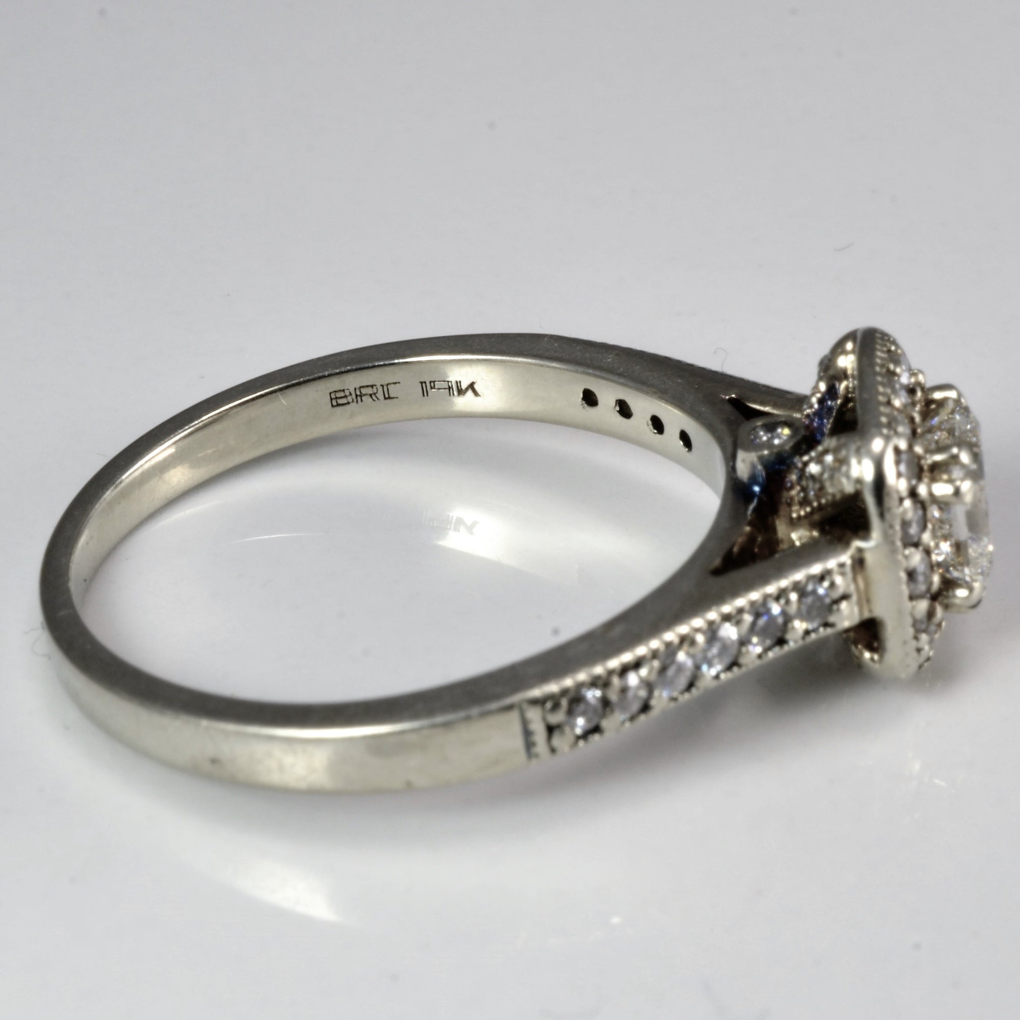 Milgrain Detailed Halo Diamond Engagement Ring | 0.77 ctw, SZ 7 |