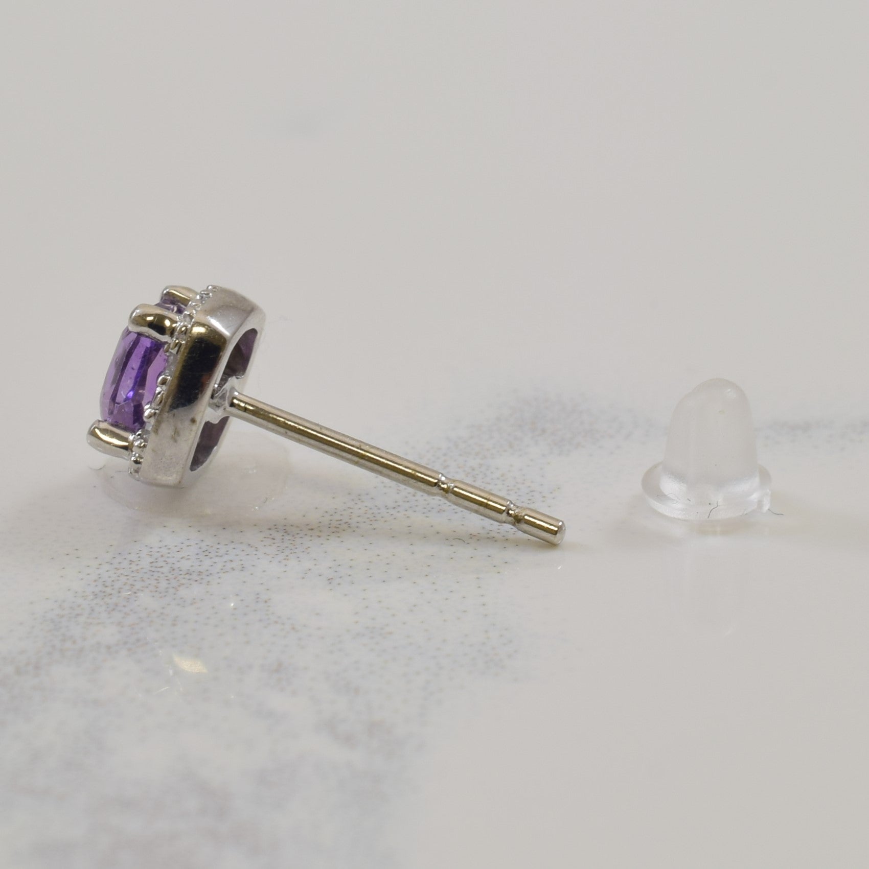Amethyst & Diamond Halo Stud Earrings | 0.50ctw, 0.06ctw |