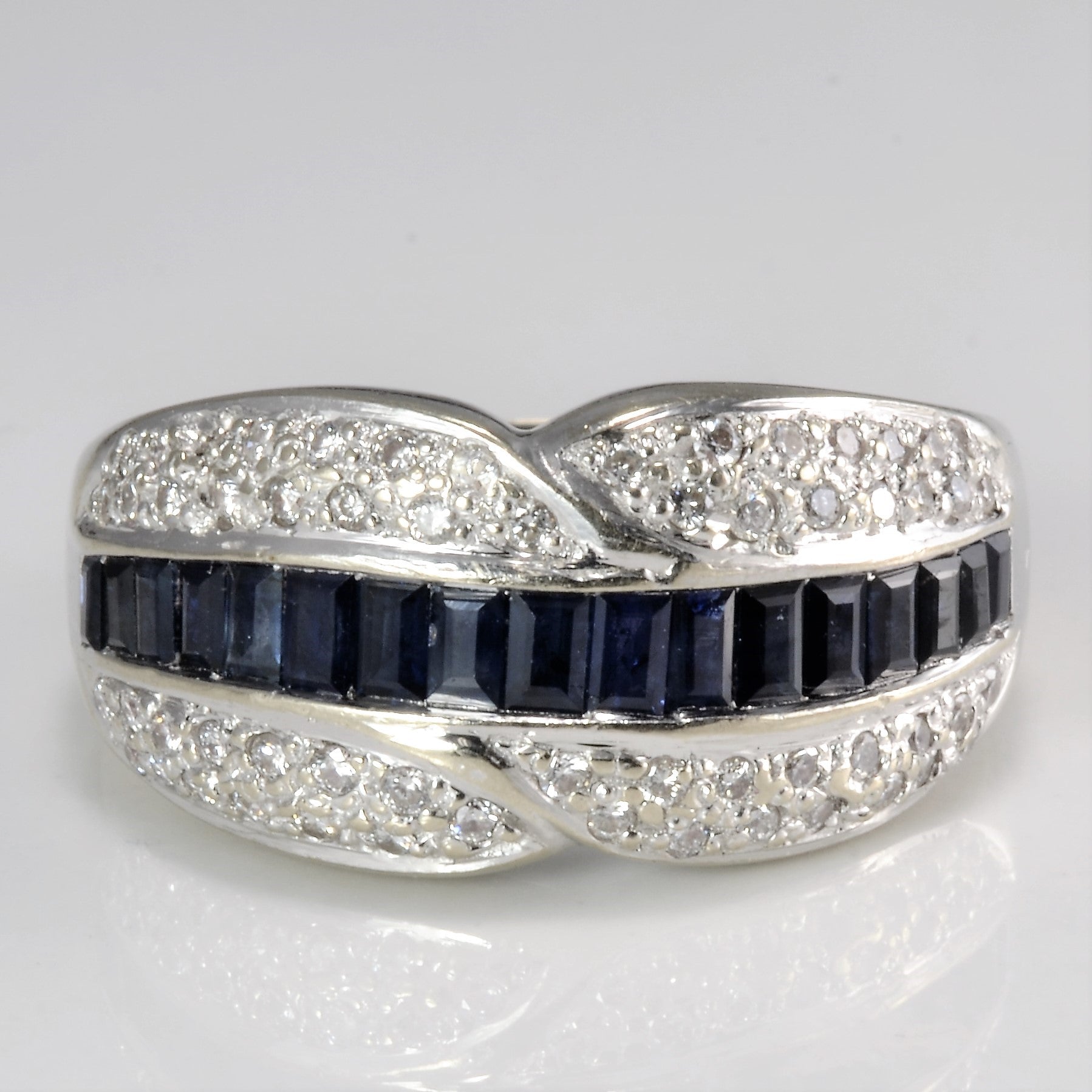 Channel Sapphire & Cluster Diamond Wide Ring | 0.29 ctw, SZ 7.75 |