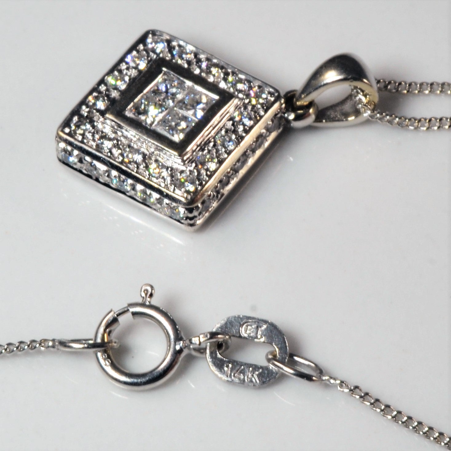Princess Cluster Diamond Necklace | 0.48ctw | 18