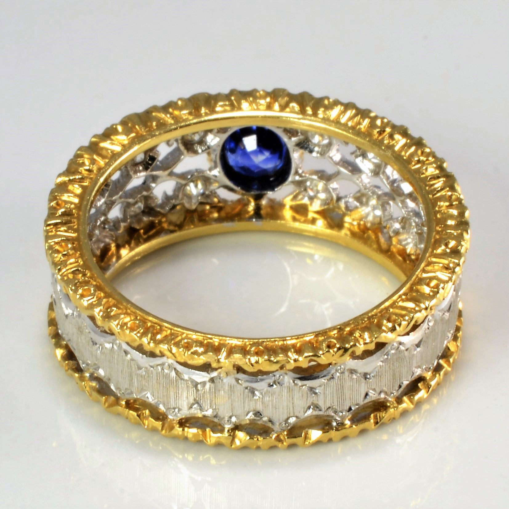 Two Tone Gold Textured Sapphire & Diamond Ring | 0.14 ctw, SZ 6 |