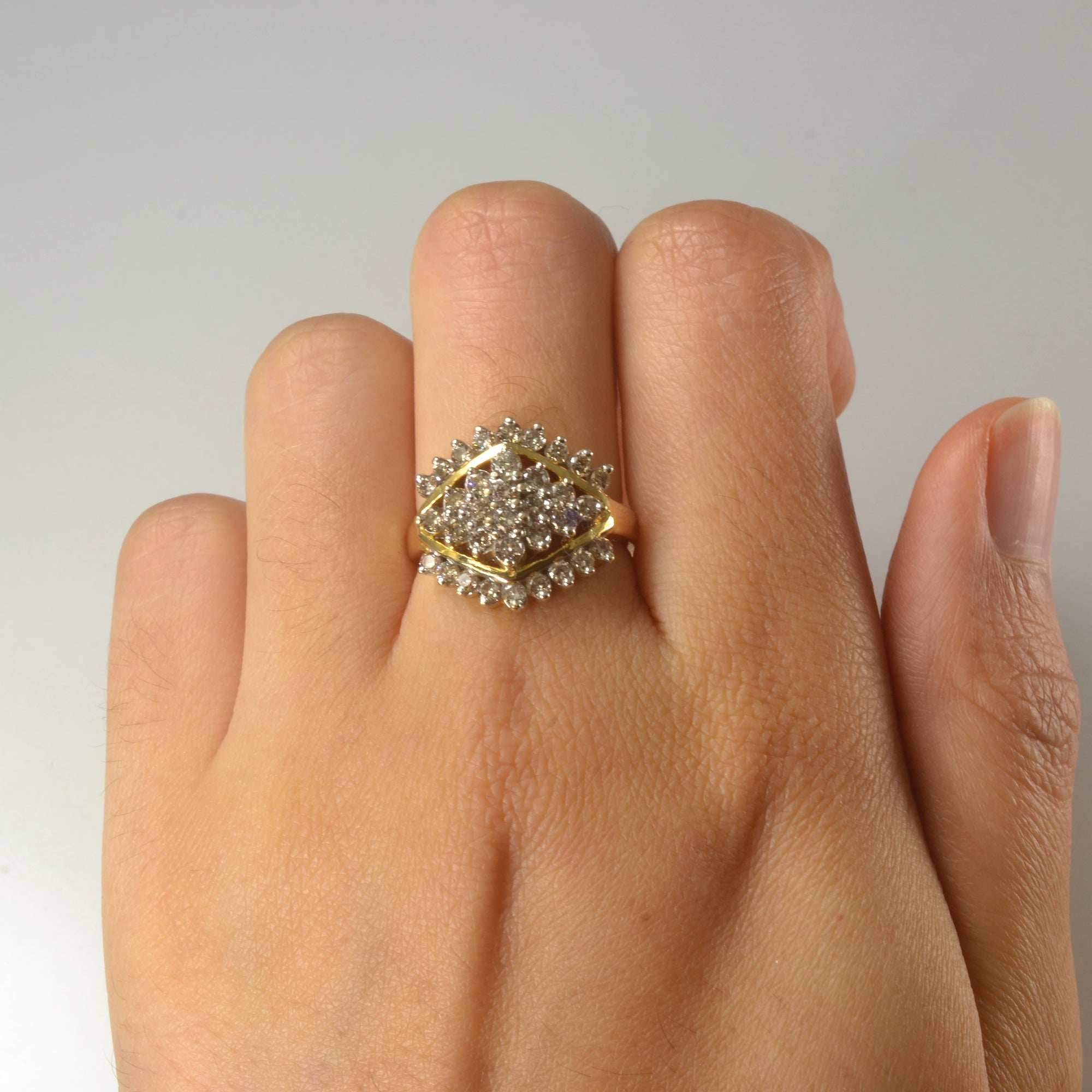 Diamond Cluster Shield Cocktail Ring | 1.37ctw | SZ 7 |
