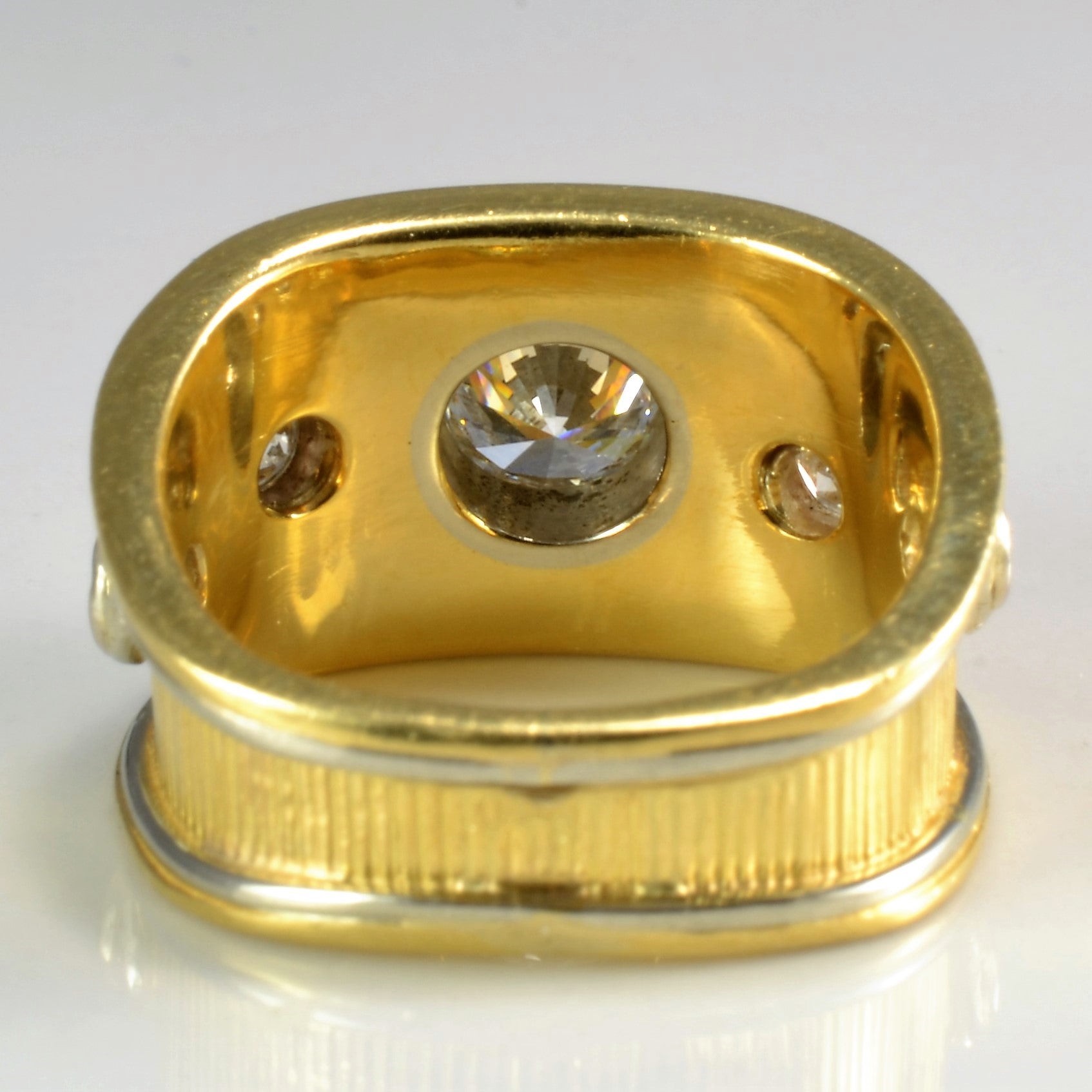 Textured Wide Band Bezel Set Diamond Ring | 0.86 ctw, SZ 5 |