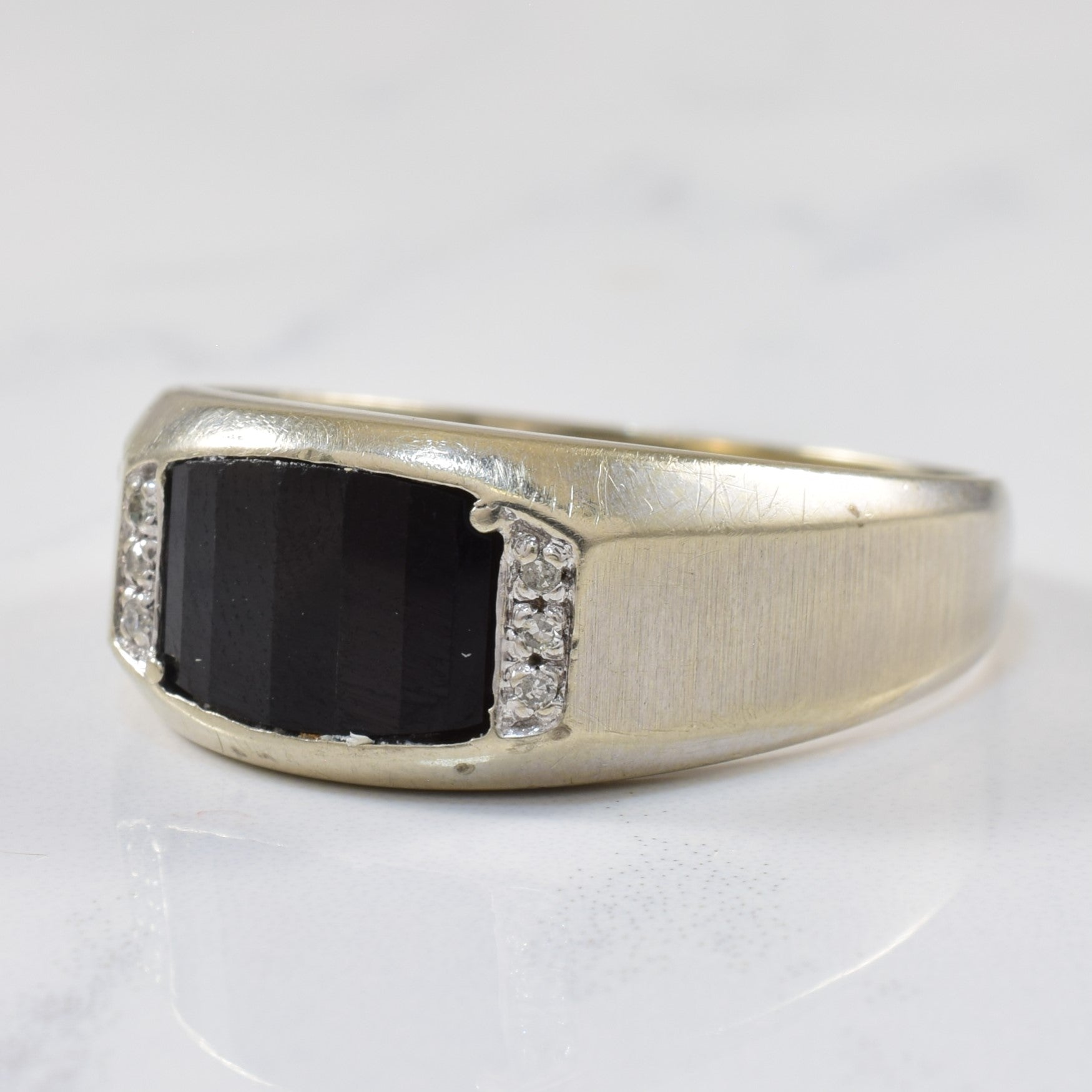 Faceted Onyx & Diamond Ring | 2.00ct, 0.03ctw | SZ 12.75 |