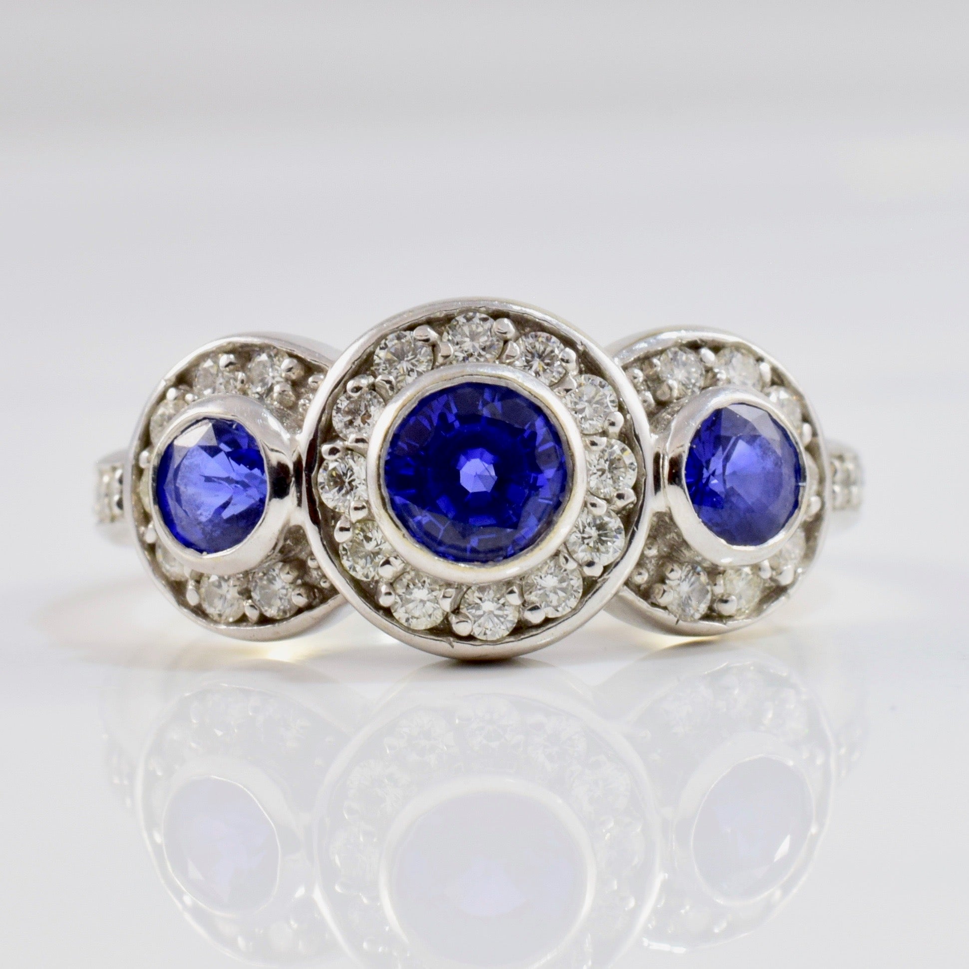 Three Stone Sapphire and Diamond Ring | 0.42 ctw SZ 5.75 |