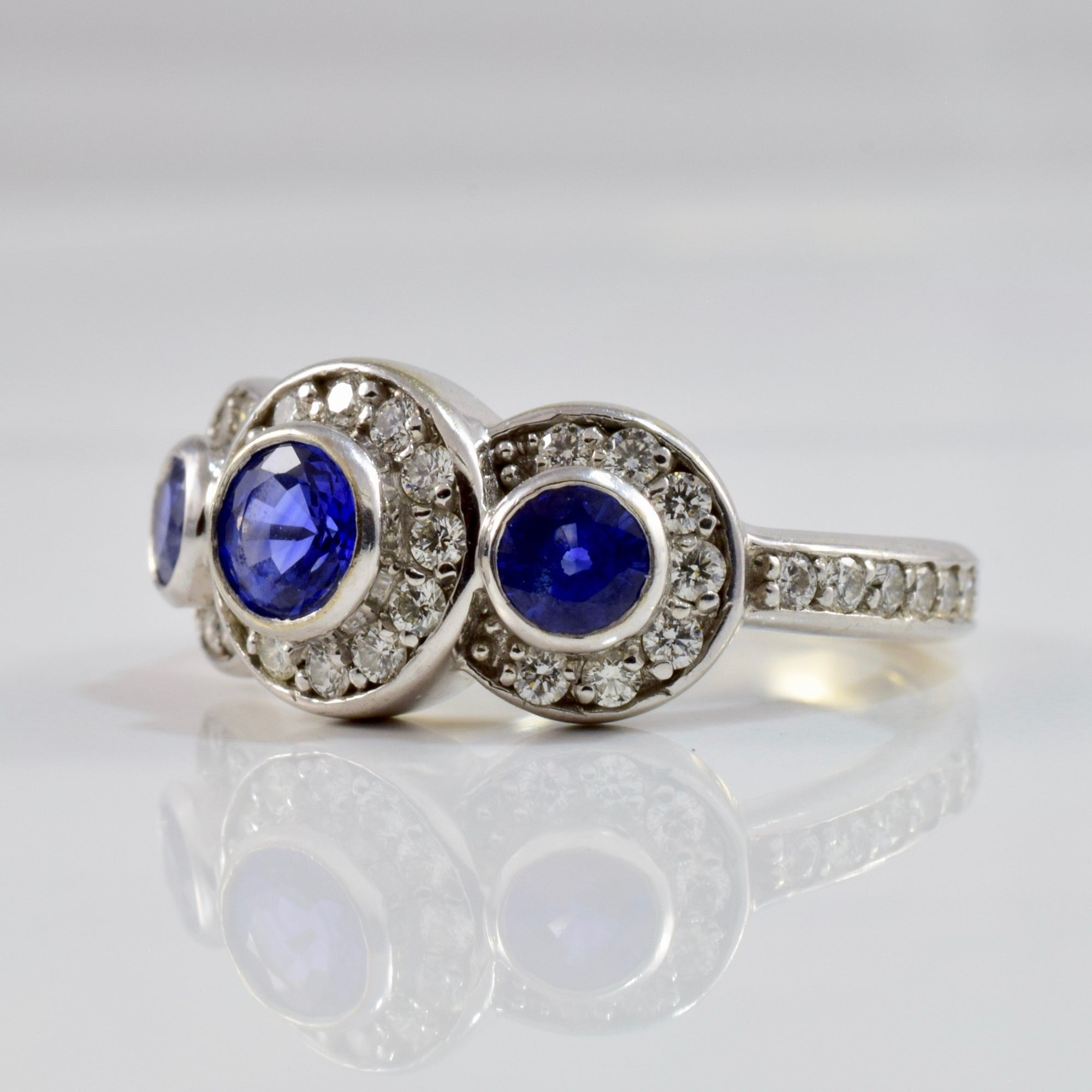 Three Stone Sapphire and Diamond Ring | 0.42 ctw SZ 5.75 |