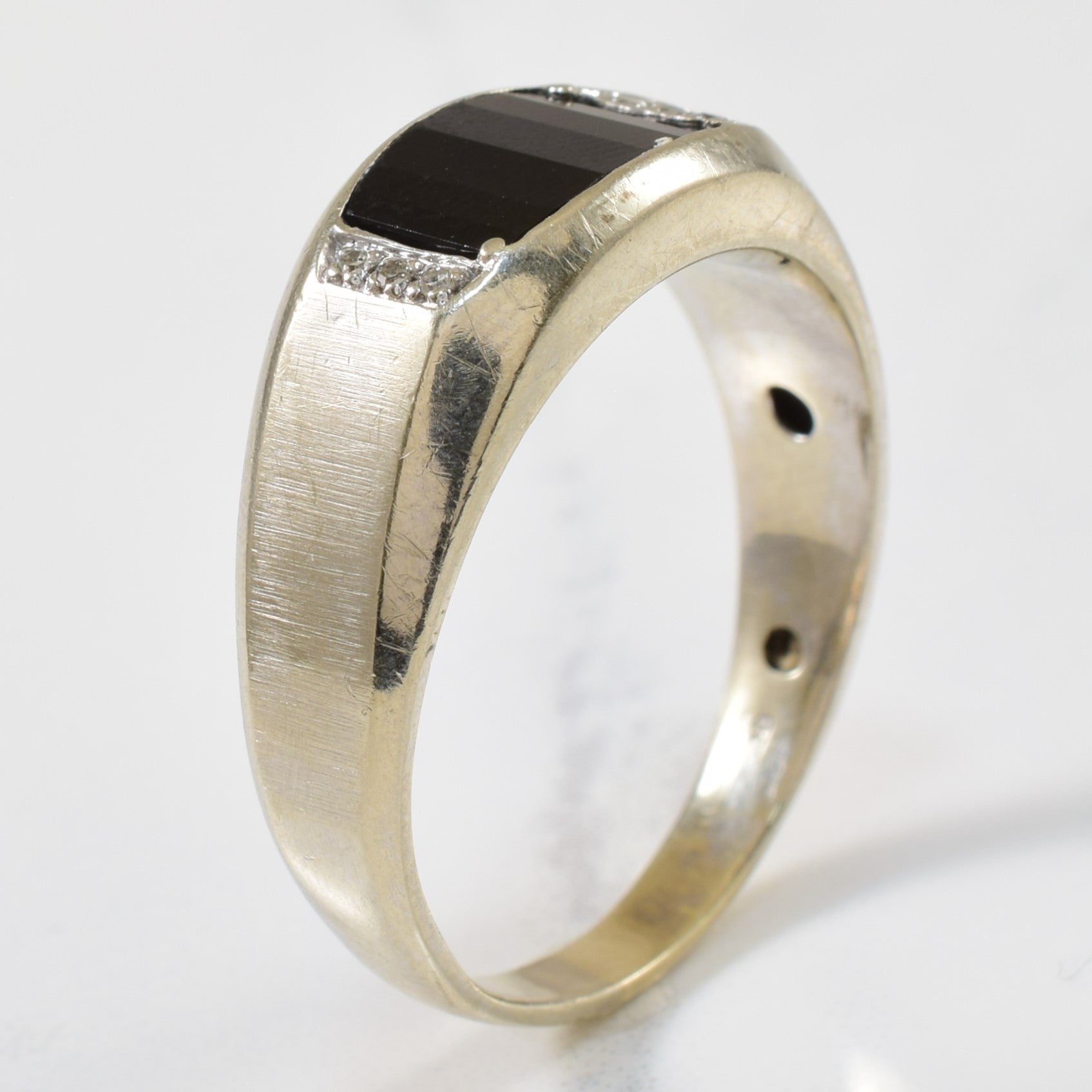 Faceted Onyx & Diamond Ring | 2.00ct, 0.03ctw | SZ 12.75 |