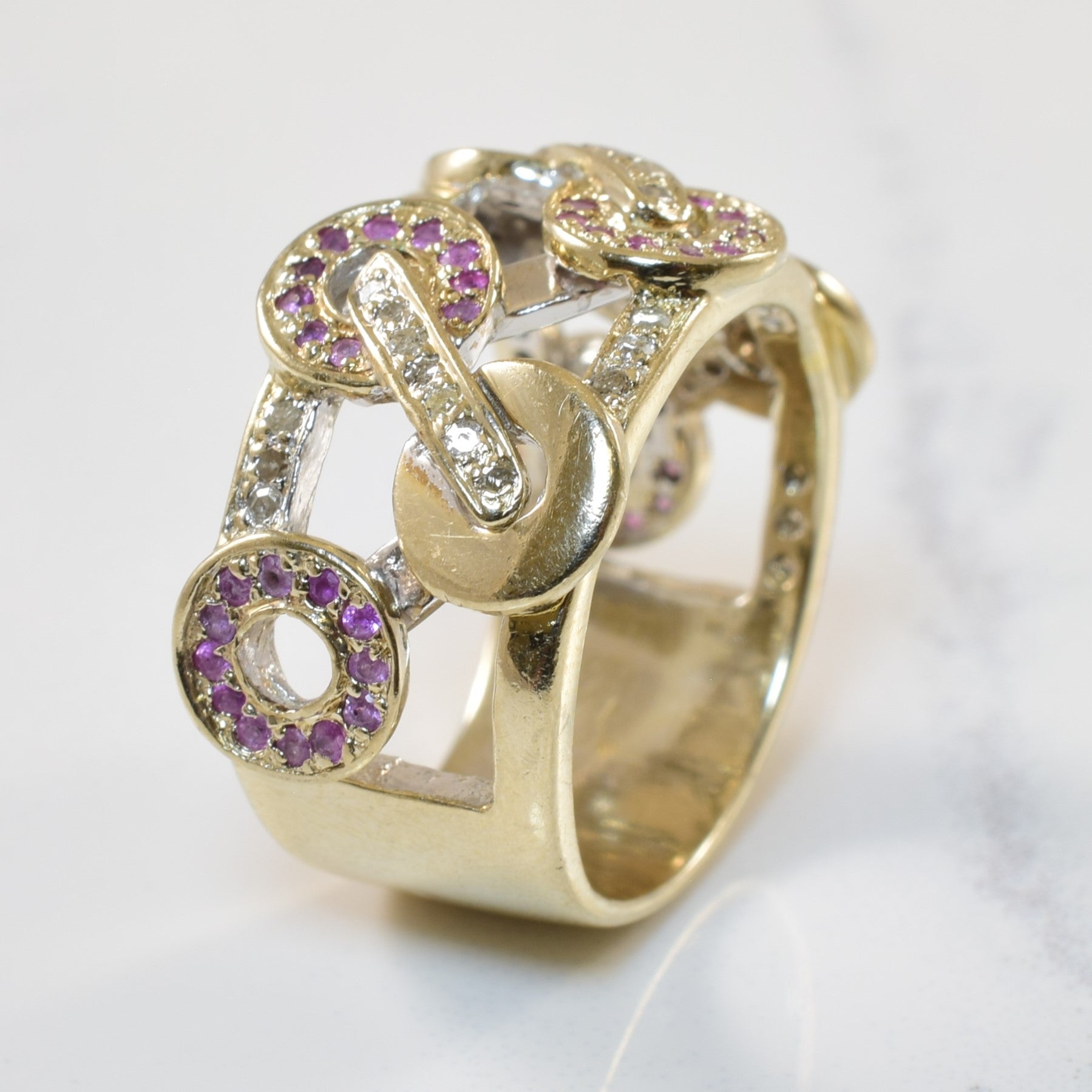 Interlocking Pink Sapphire & Diamond Ring | 0.40ctw, 0.22ctw | SZ 6.5 |