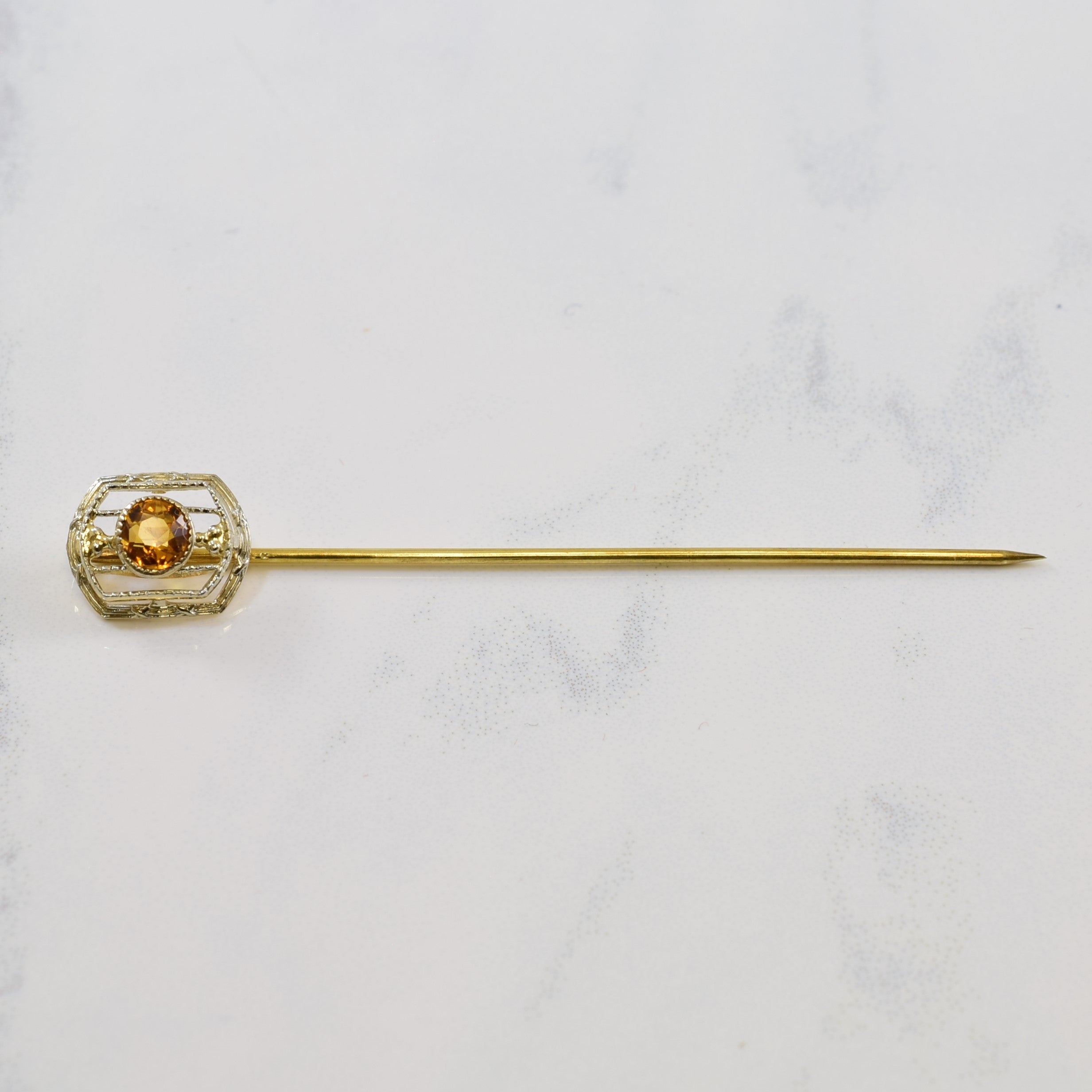 Art Deco Era Solitaire Citrine Pin | 0.24ct | 2.5" |