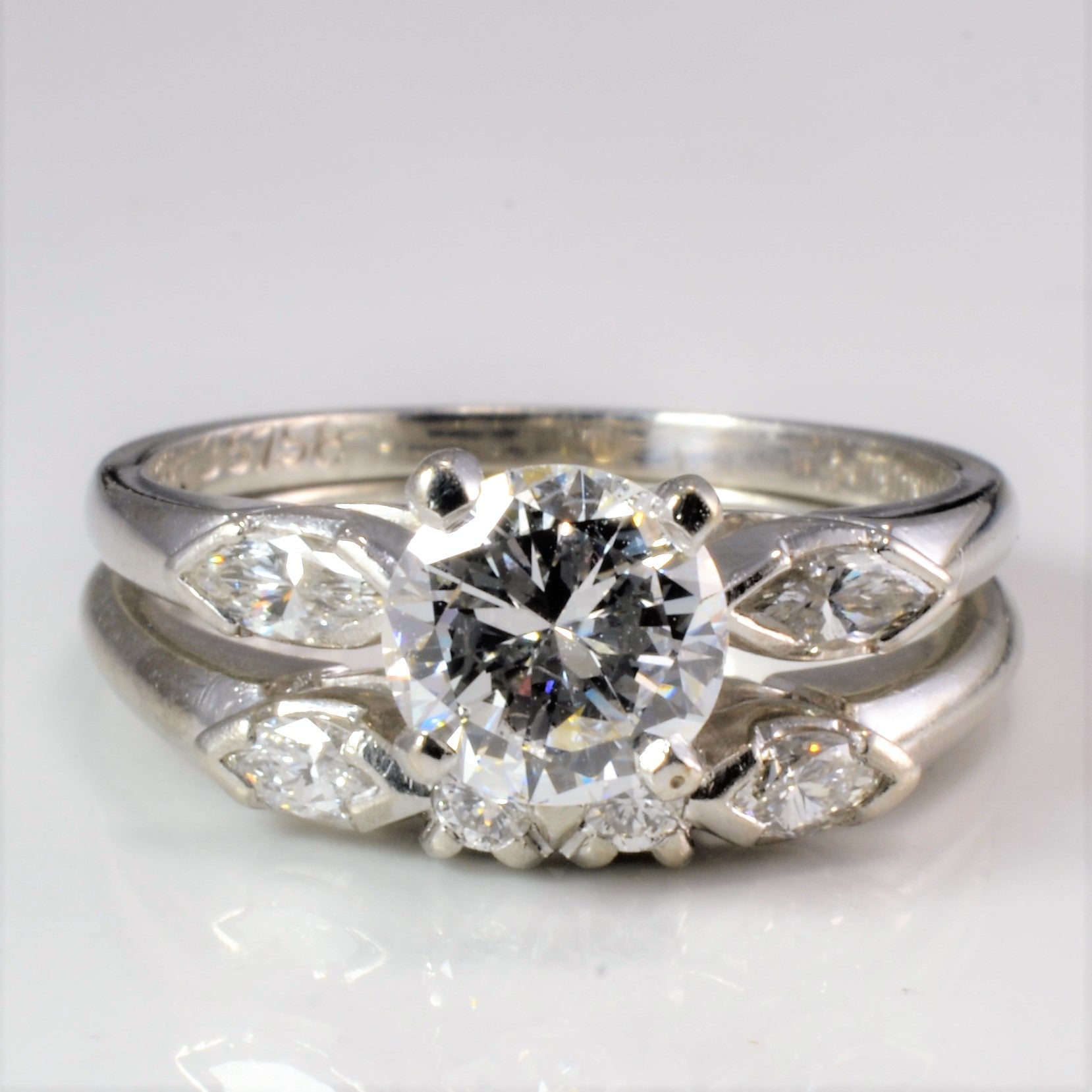 High Set Solitaire with Accents Diamond Engagement Ring Set | 1.24 ctw, SZ 6.25 |