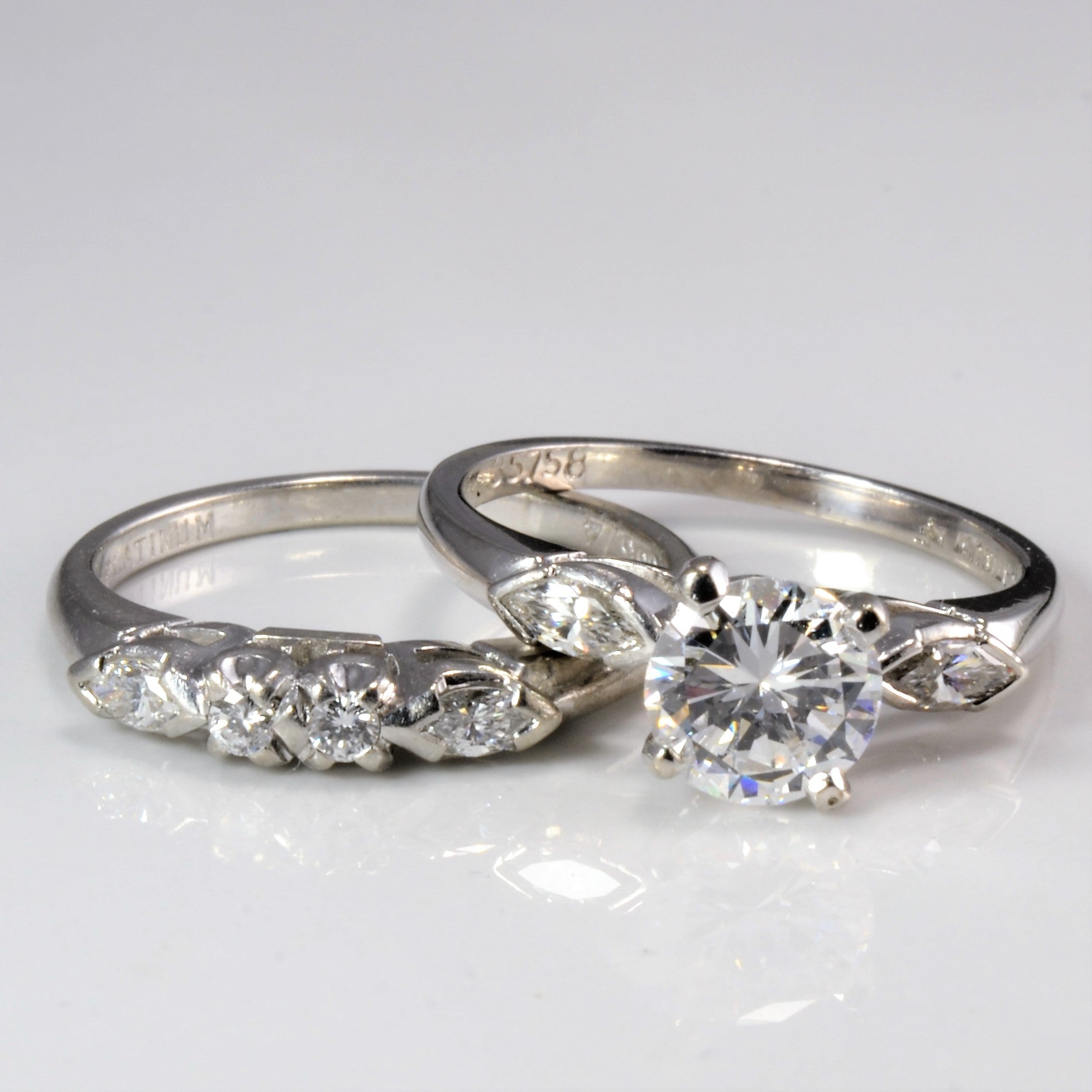 High Set Solitaire with Accents Diamond Engagement Ring Set | 1.24 ctw, SZ 6.25 |