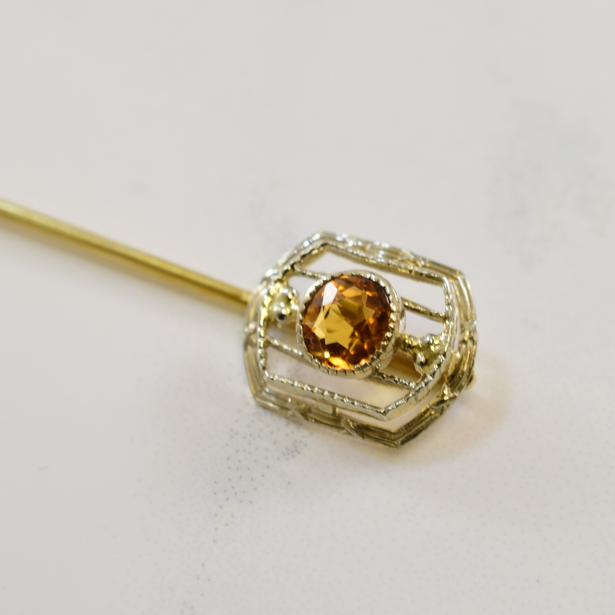 Art Deco Era Solitaire Citrine Pin | 0.24ct | 2.5" |