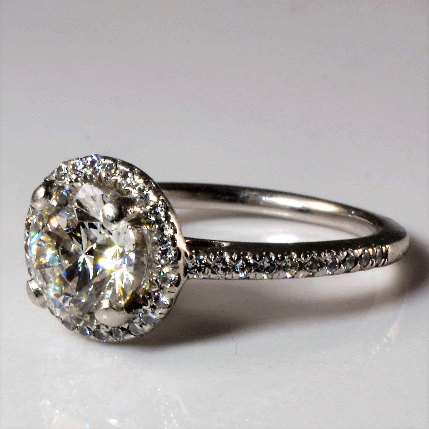 18k GIA Certified Diamond Halo Engagement Ring | 1.89ctw | SI1 H Ex | SZ 5.25 |