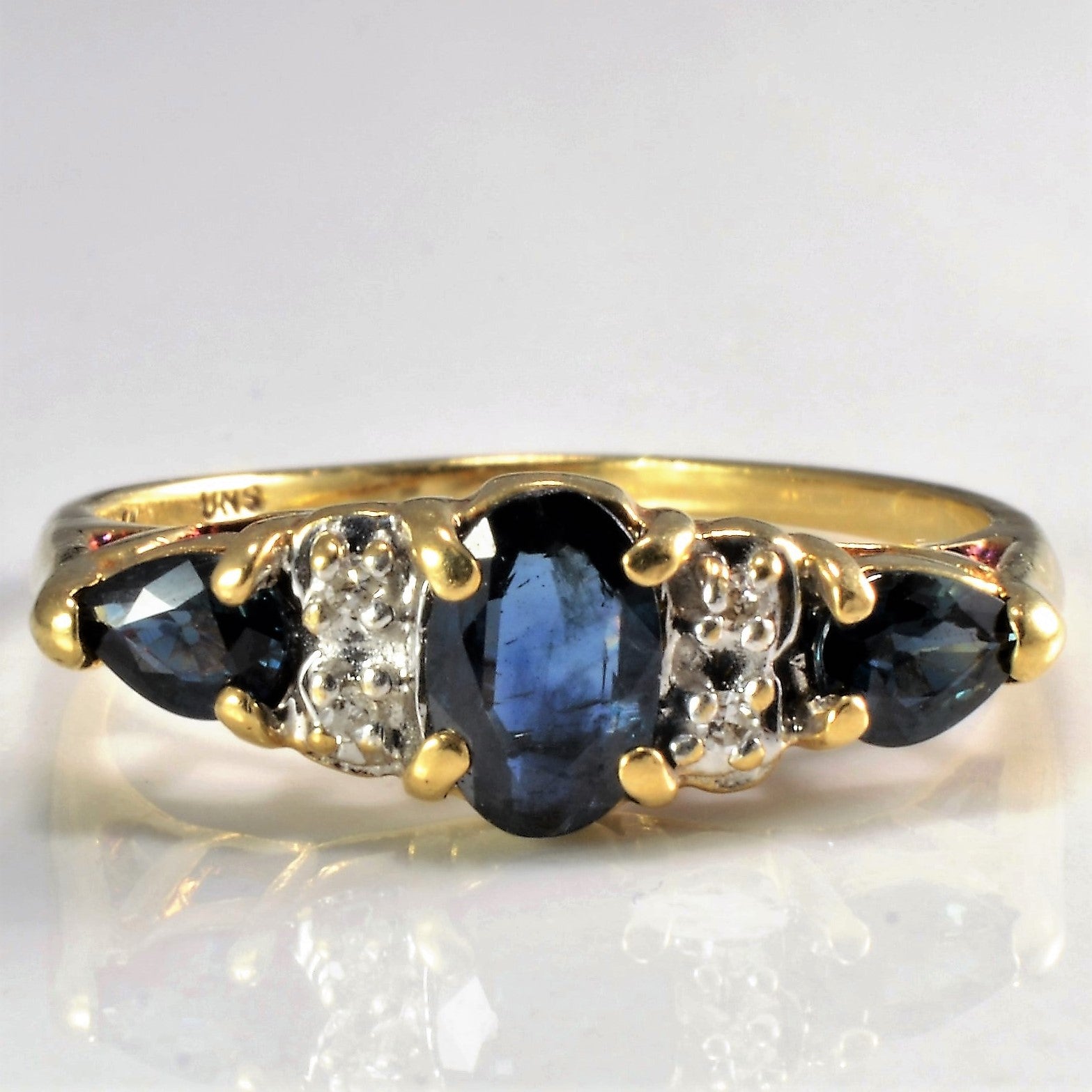 Three Stone Sapphire & Diamond Ring | 0.02 ctw | SZ 9.25 |