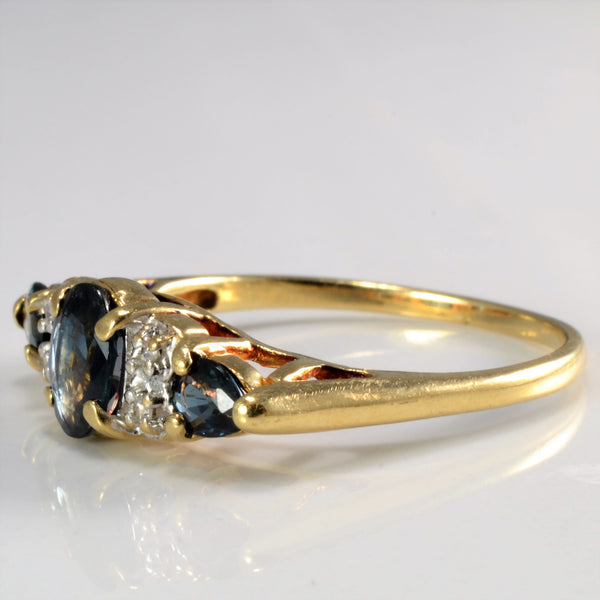 Three Stone Sapphire & Diamond Ring | 0.02 ctw | SZ 9.25 |